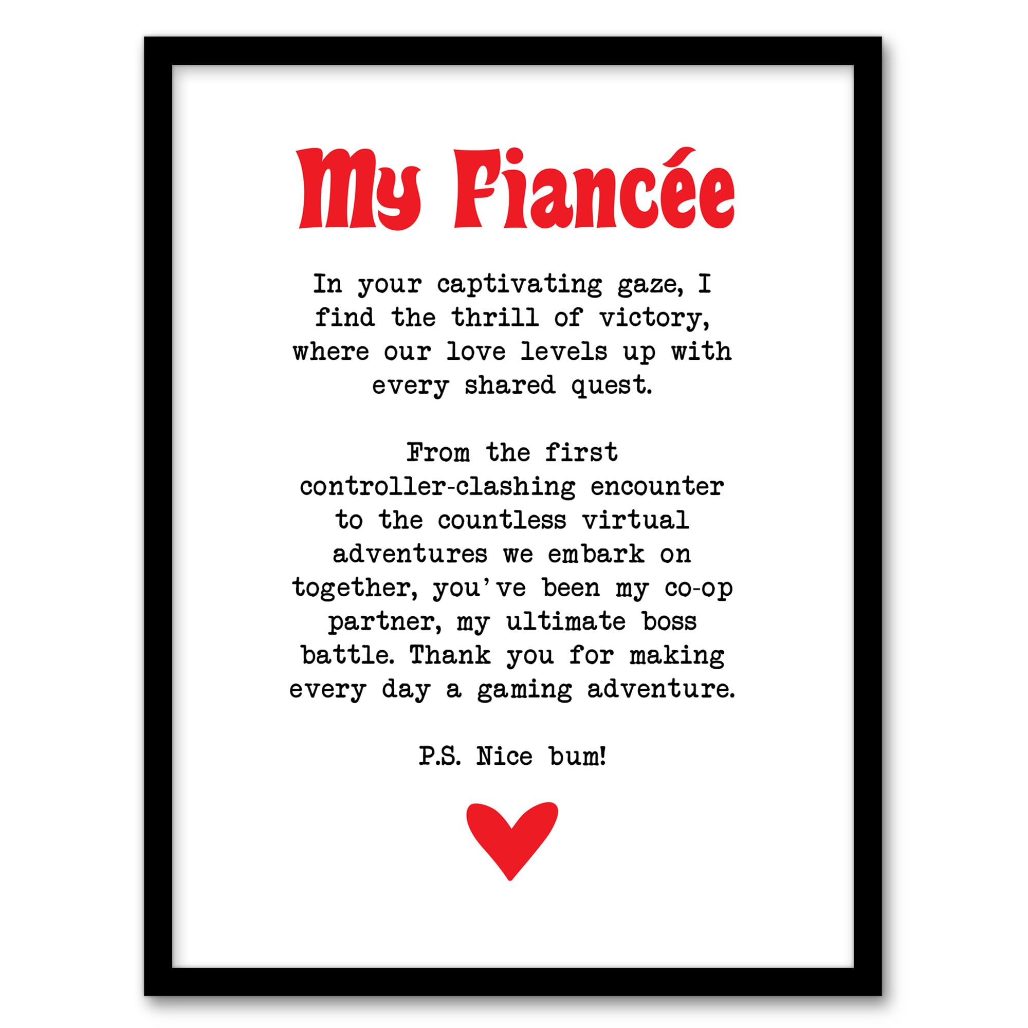 Artery8 Love Poem Gamer Nerd Fiancée Romantic Poetry Fun Bedroom Artwork Framed Wall Art Print 18X24 Inch