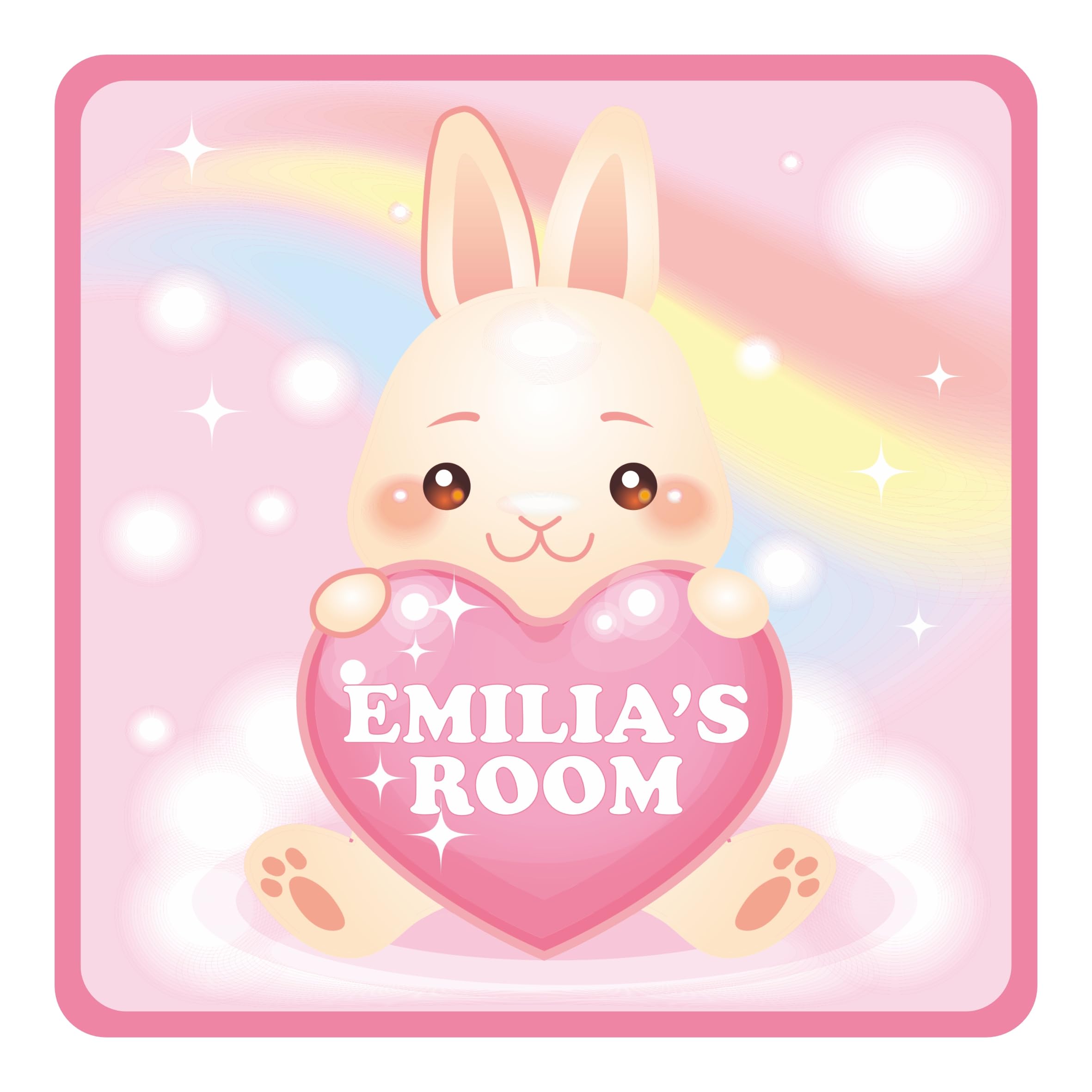 Precision Designs Girls Multicolour Bunny And Heart Bedroom Door Sign Personalised For You - Any Name! Door Plaque,/Boys,Nursery,Decor,Kids Room,Animals