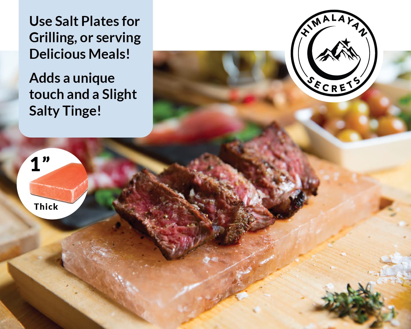 Himalayan Secrets® Salt Tiles | 8"x4"x1" | 6-Pack of One Inch Thick Salt Plates | Use for Grilling, Serving or Decor