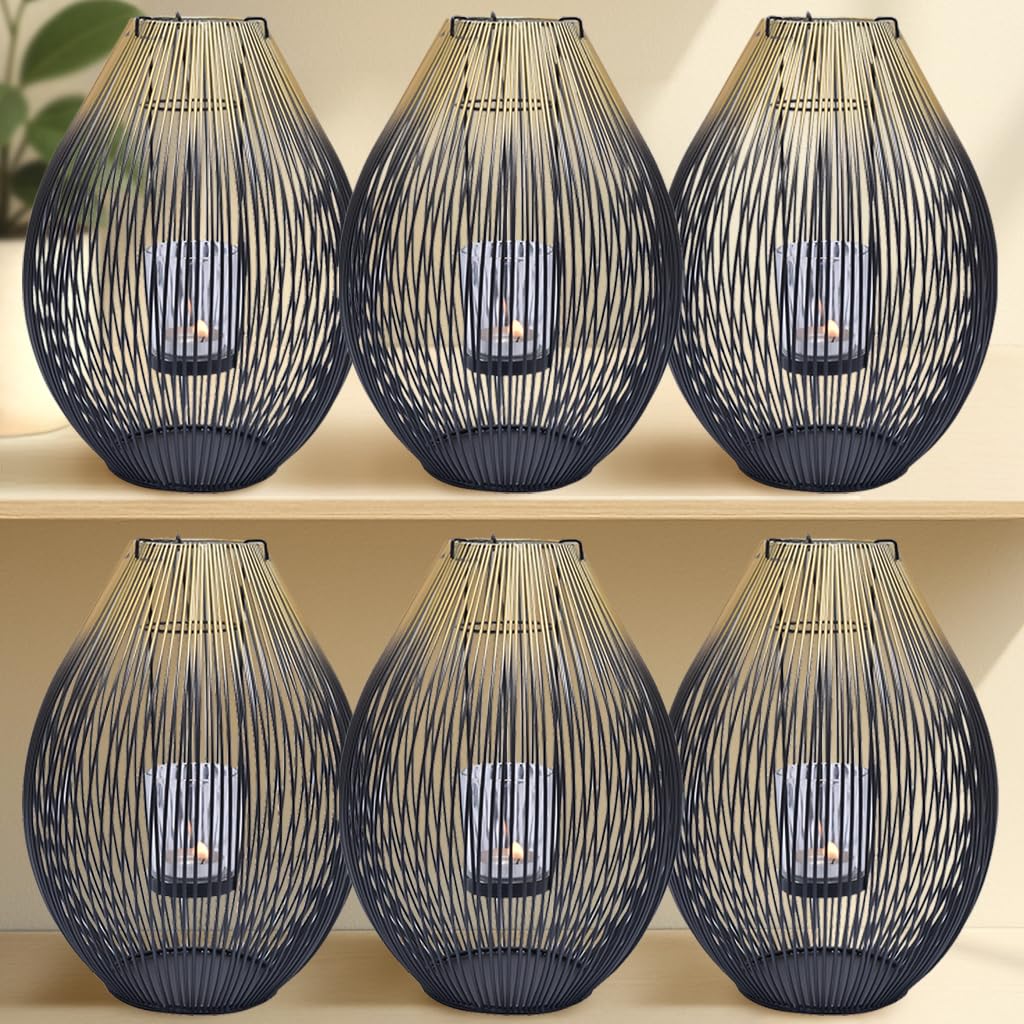 Decozen Candle Lantern with Clear Glass and Decorative Black and Gold Metal for Home Decor Patio Garden Dining Living Room Bedroom Office Farmhouse