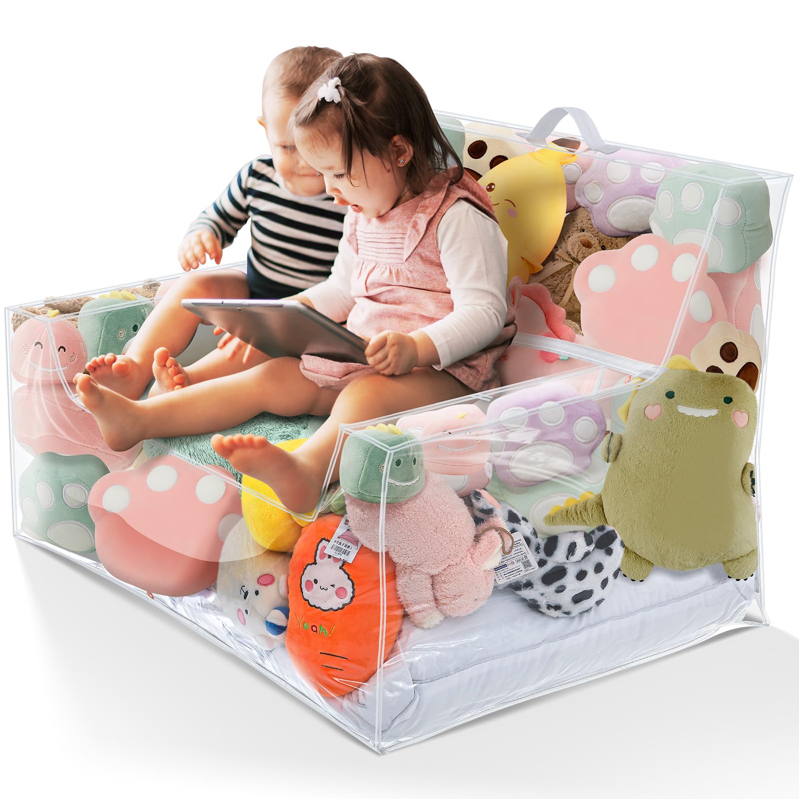 Teenyyou Stuffed Animal Storage Bean Bag Chair Sofa Cover Zipper Large Transparent PVC Stuffed Animal Organizer Bean Bag Seat Only for Organizing Rooms Plush Toys When Filled(38 Inch,Sofa Style)