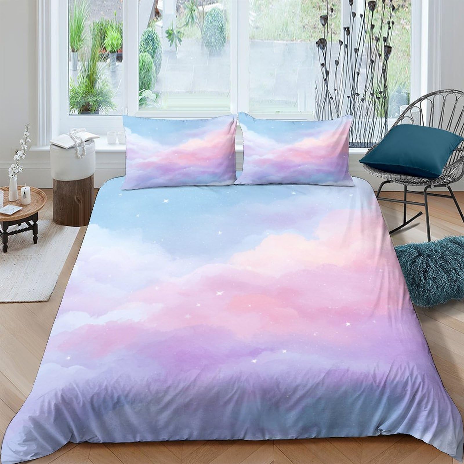Ctjqhvkz Style-8 3D Printed Pink Blue Cloud Fitted Sheet Microfiber Soft Decorative Sunset Sky Mattress Cover For Bedroom Guest Room Home Use Single（135X200cm）