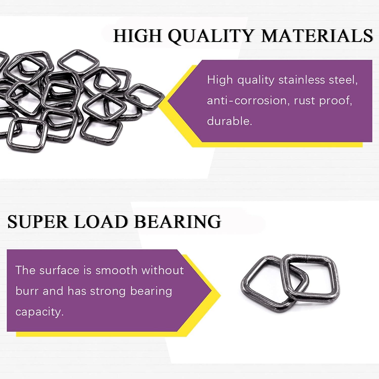 Swpeet 50Pcs 5 Sizes 1/2" 3/4" 1" 5/4" 5/8" Multi-Purpose Metal Rectangle Ring for Belts Hardware Bags Keychain Hand DIY - Image 4