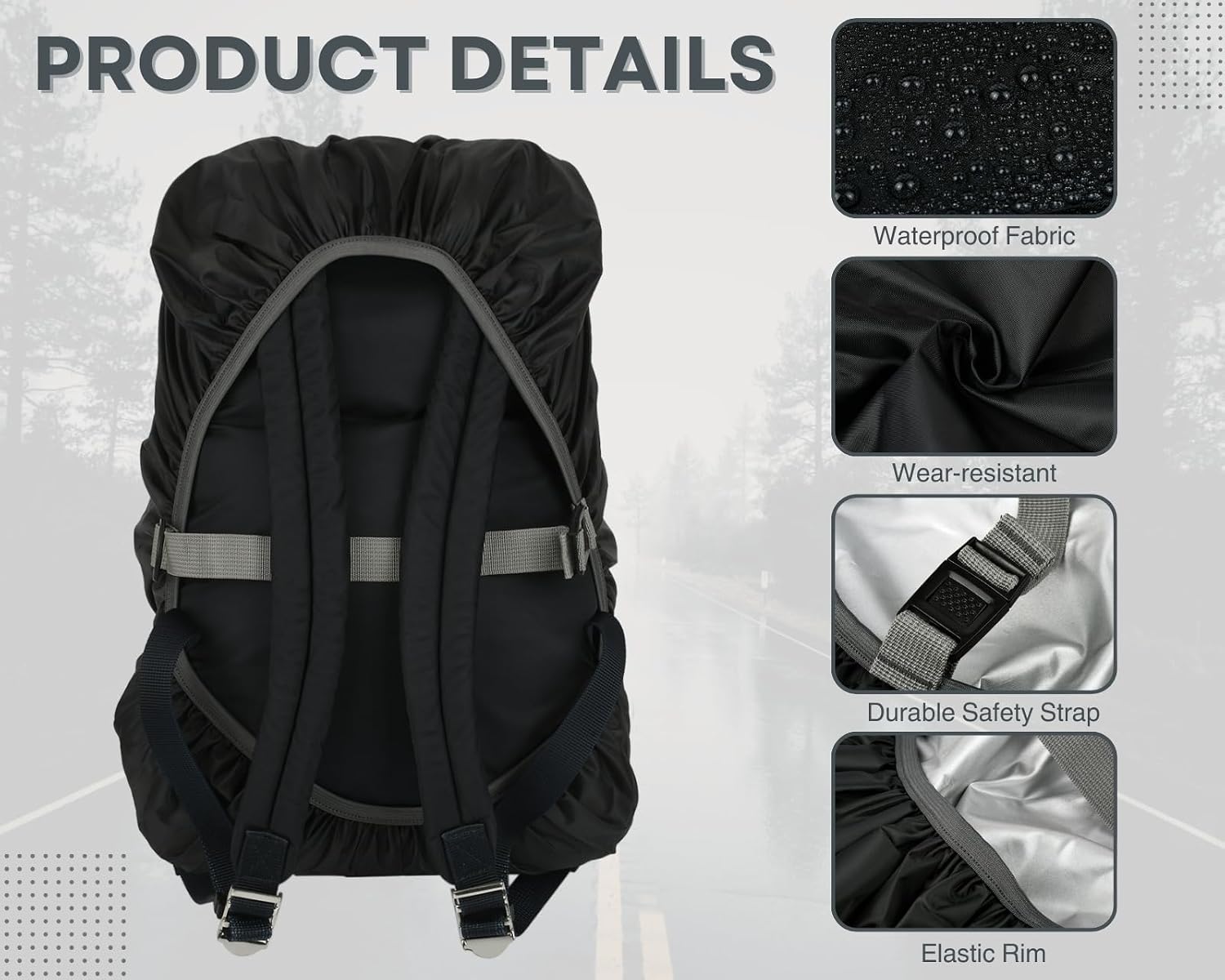 Waterproof Backpack Rain Cover with Reflective Strip 70L Capacity and Adjustable Buckle for Hiking Camping Biking Outdoor Travel