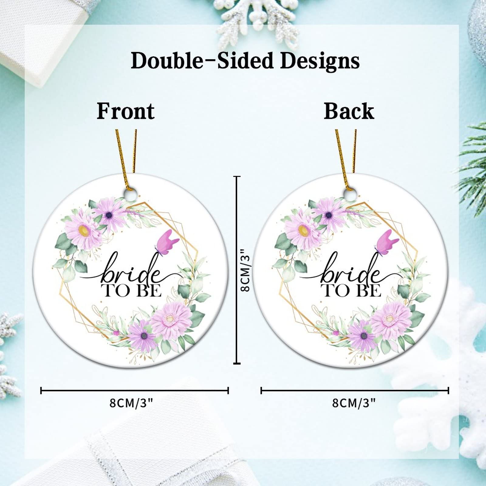 Bride To Be Ceramic Christmas Ornament - Flower Wreath Double-Sided Keepsake