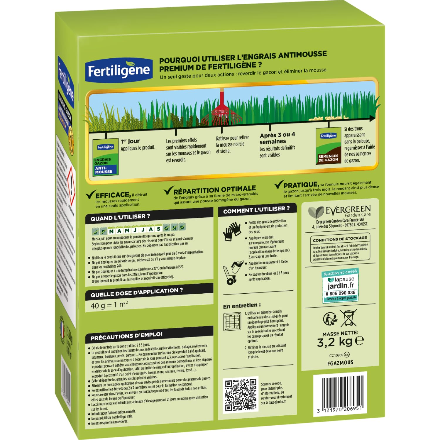 Fertiligène Engrais Gazon antimousse Premium 3,2 kg