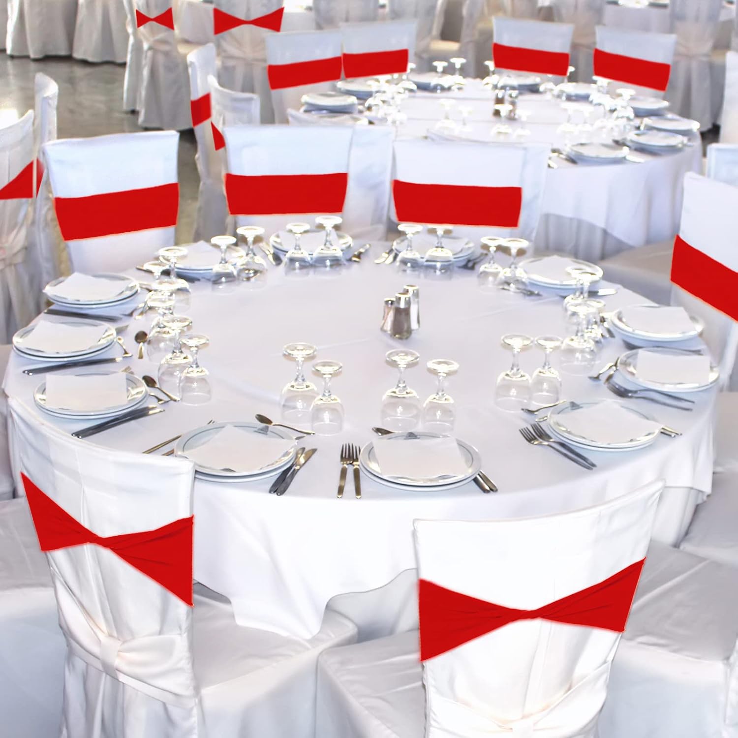 CHENGU Spandex Chair Sashes Plain Bow Wedding Royal Chair Bands Without Buckle Birthday Decorations Elastic Ties Spandex Slider Sashes for Events Party Ceremony(red,200 Pcs)