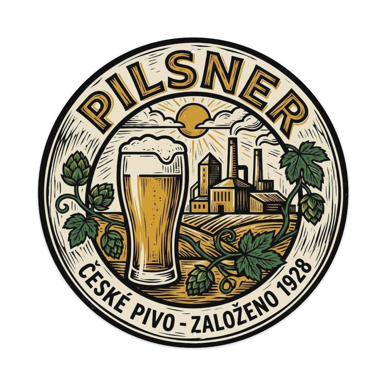 Pilsner Classic Lager Beer Brewery Culture Foam Mug Metal Tin Sign