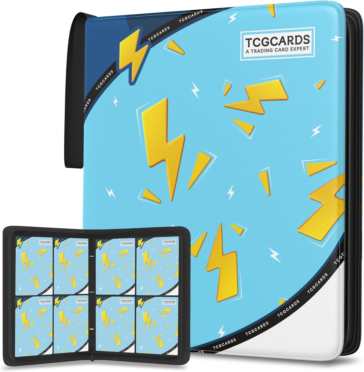 Trading Card Binder 4 Pocket,Card Binder 400 Pockets,Card Book Holder Cards with 50 Removable Sleeves,3-Ring Zip Design MTG/TCG/Sport Collectible Trading Card Albums Gifts (Blue) — image 1