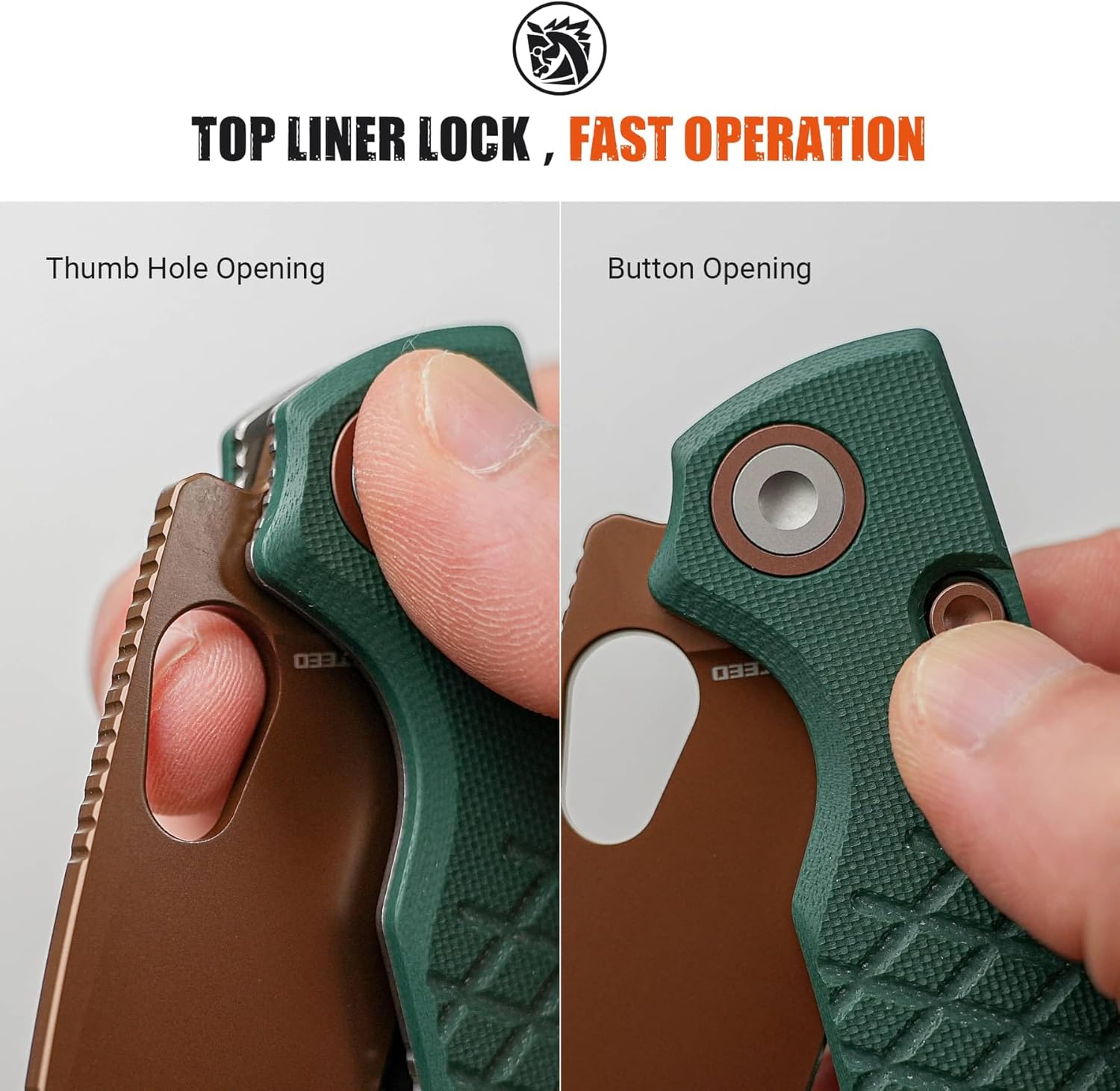 Vosteed Porcupine EDC Pocket Knife - 2.99" 14C28N Copper Dune Blade - Top Liner Lock, Green G10 Handle - Hiking, Surviving Knives - A2623