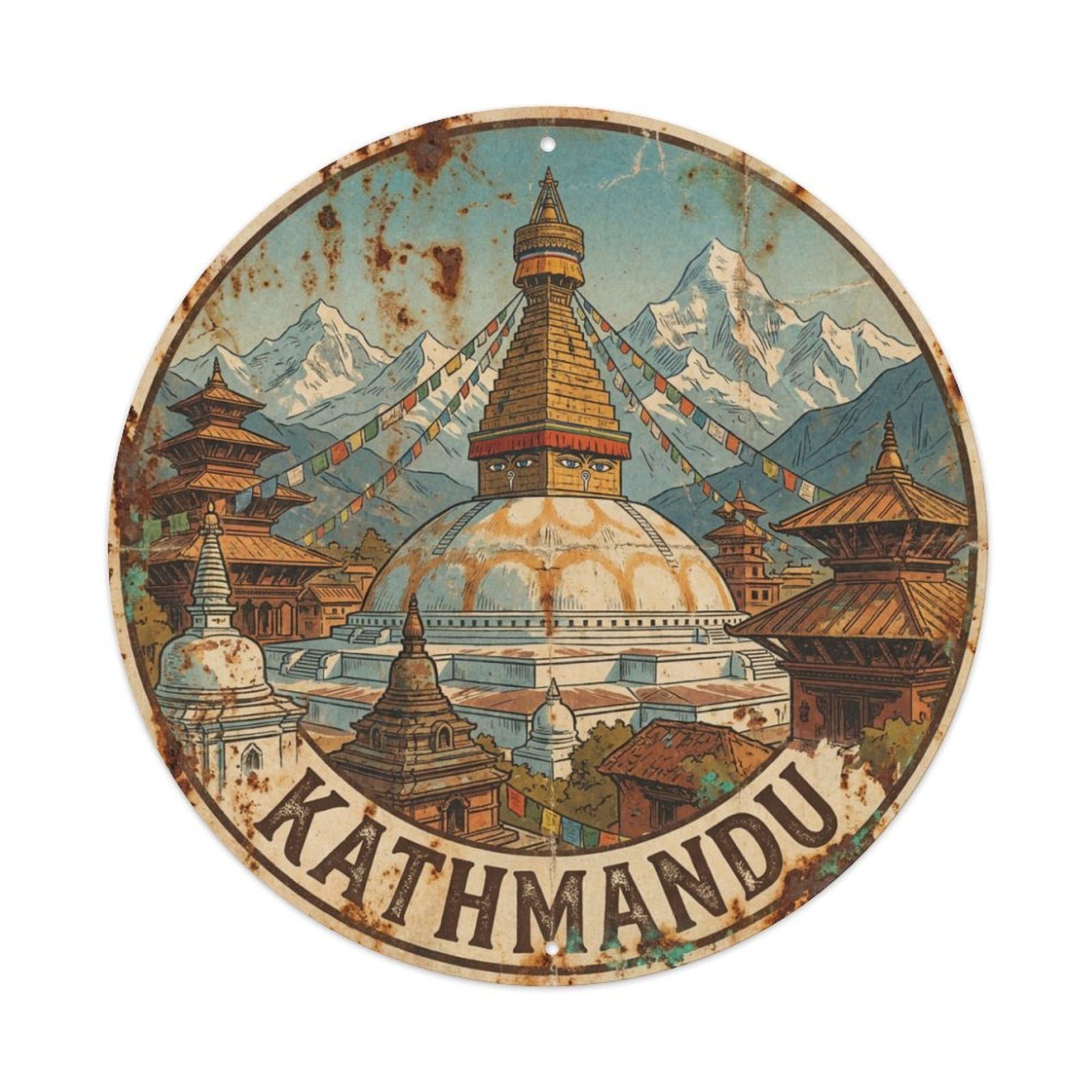 Vintage Travel Nepal Kathmandu Metal Tin Sign