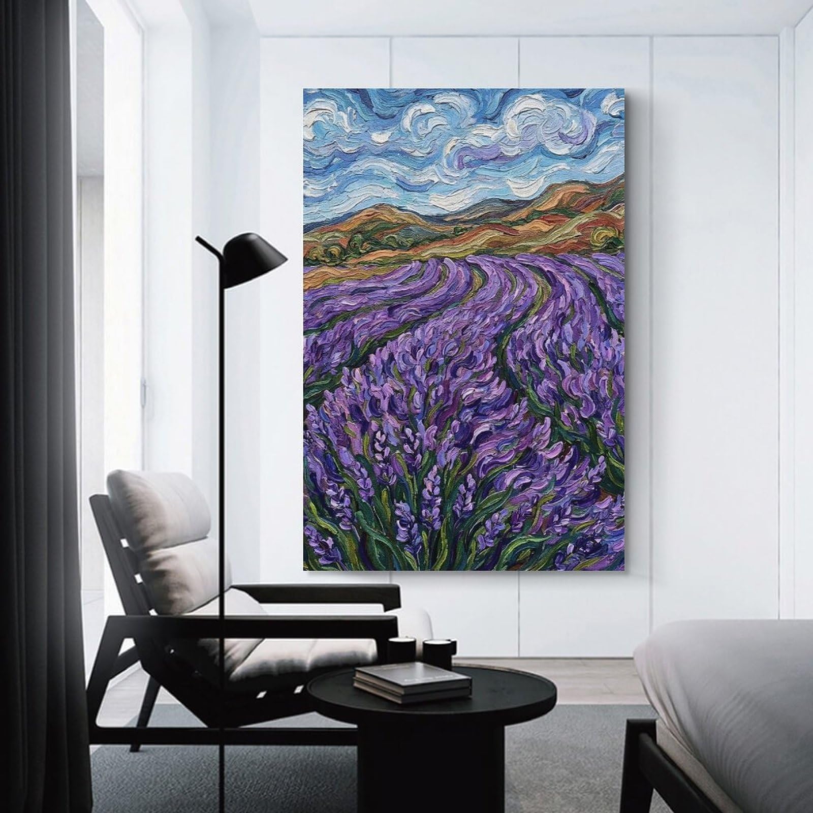 Junmoney Lavender Field Impressionist Painting Room Decor Wall Art 24x36inch(60x90cm), for Art Walls, Layered Displays Or Homes, Wall Decor Suited to Curated Displays