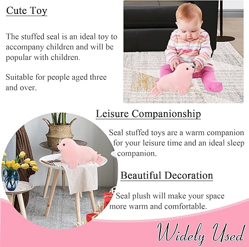 Miniatura 4 de Seal - Almohada de peluche rosa para niños, 11.8 pulgadas