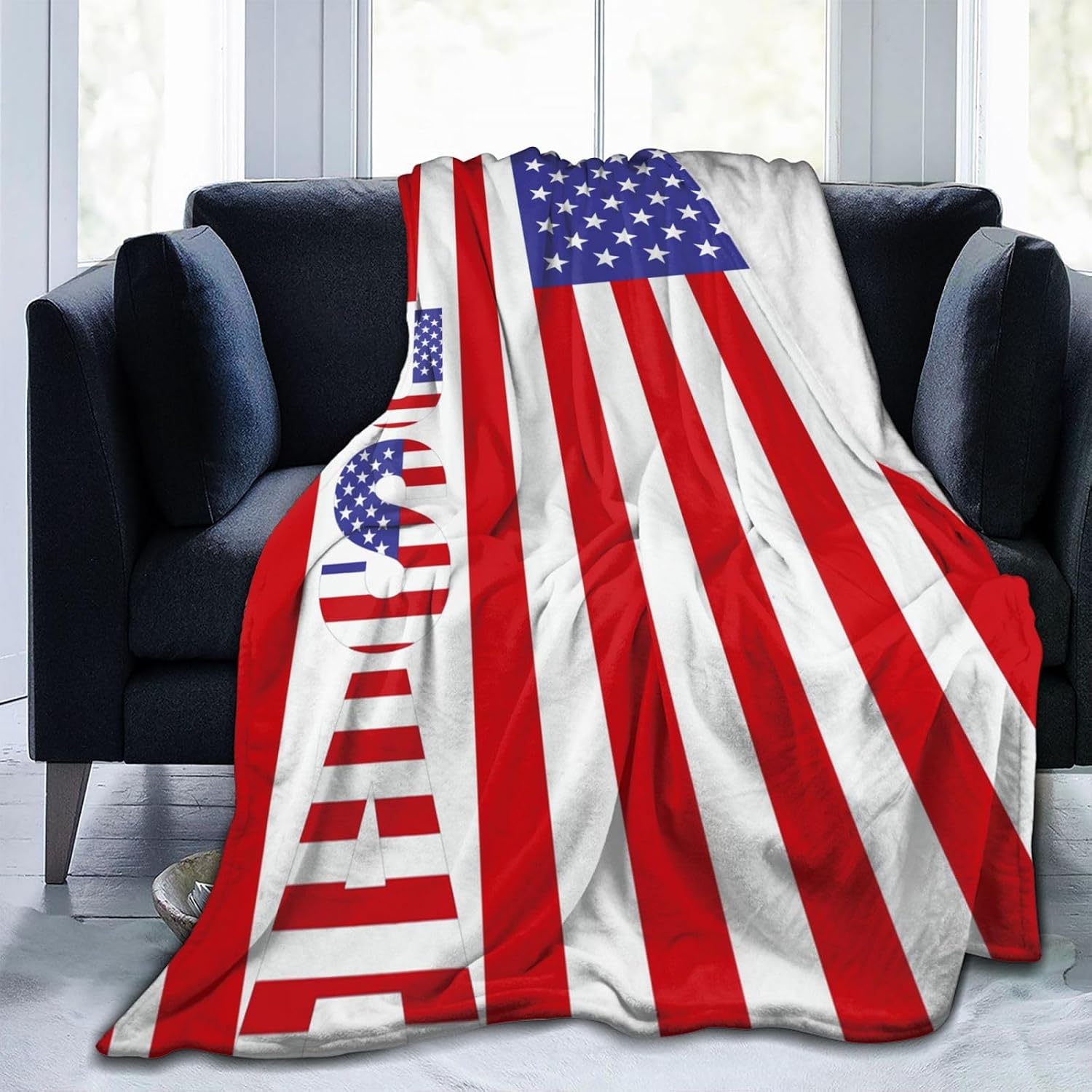 Cute USA Flag Blanket Lightweight Fashion Fleece Cozy Throw Blanket for Sofa Couch Bed Chair Dorm Decor