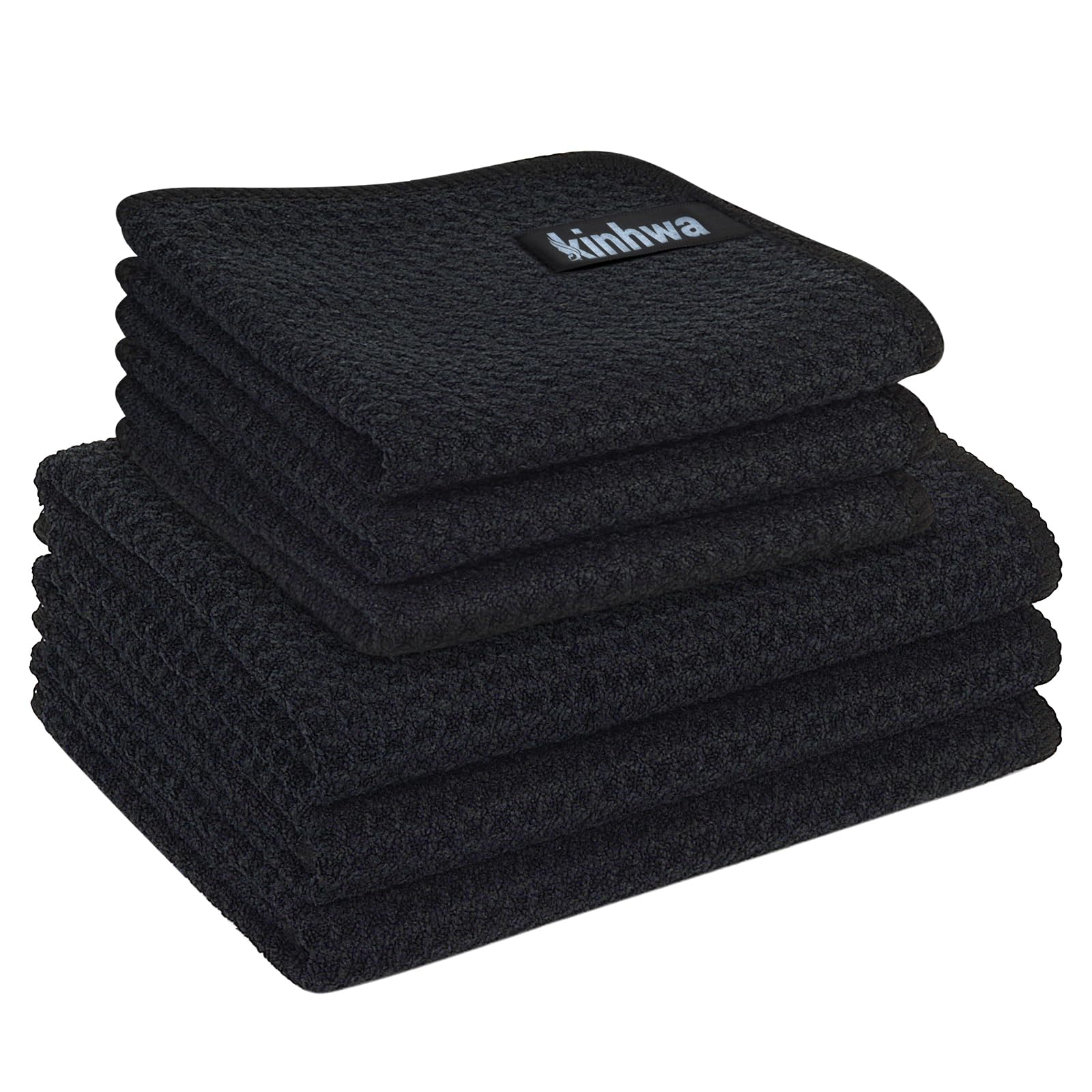 KinHwa Dish Cloth Black Dishcloth Black Waffle Cloth Microfiber Cloth Washable Dish Cloths for Kitchen Thick Cleaning Cloths Lint-Free (20cmx20cm+30cmx30cm) 6 Pieces