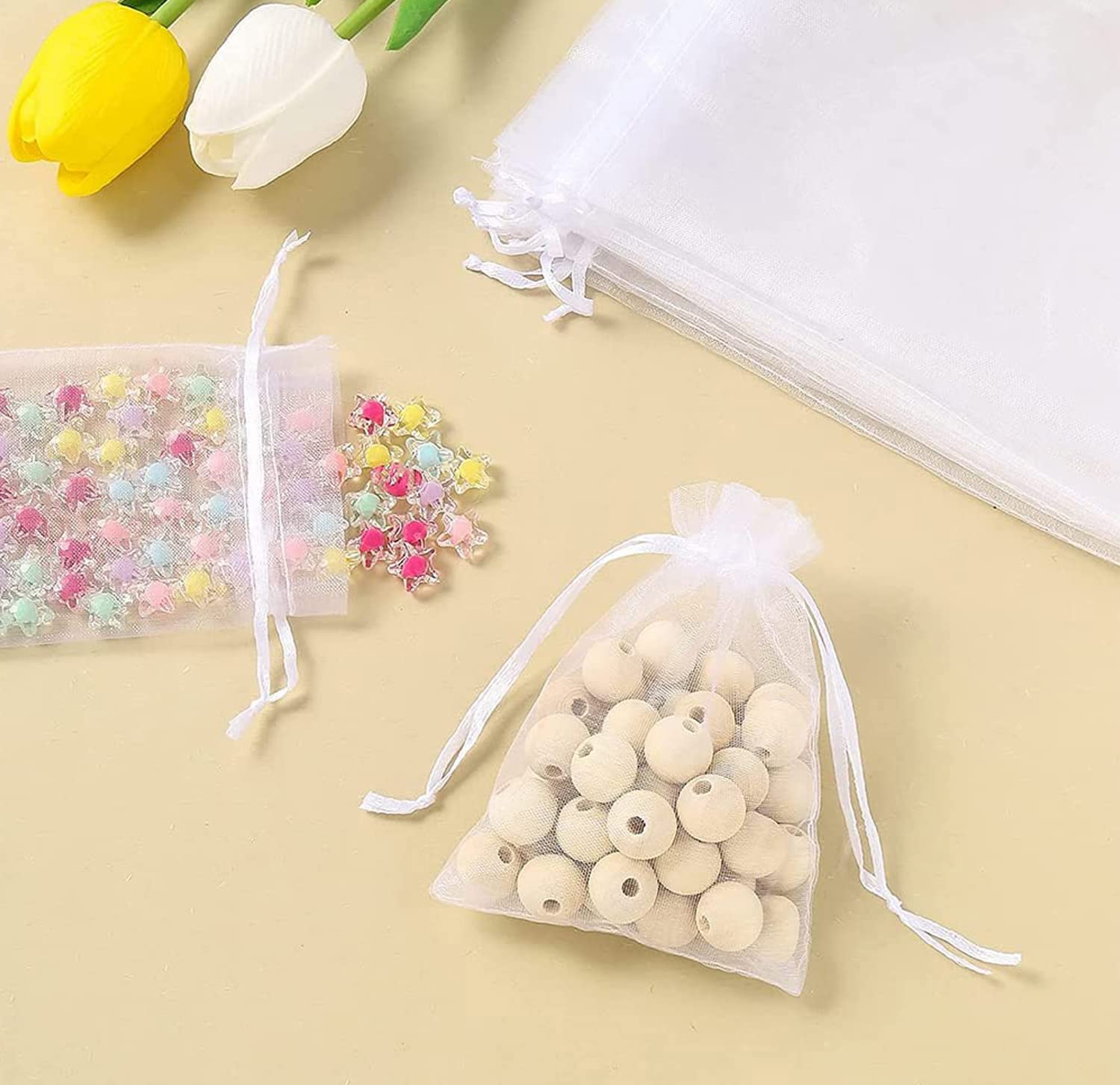 50 Sacchetti In Organza 10x15 Cm Bianchi | Con Cordino | Per Matrimoni, Bomboniere, Gioielli - Foto 6