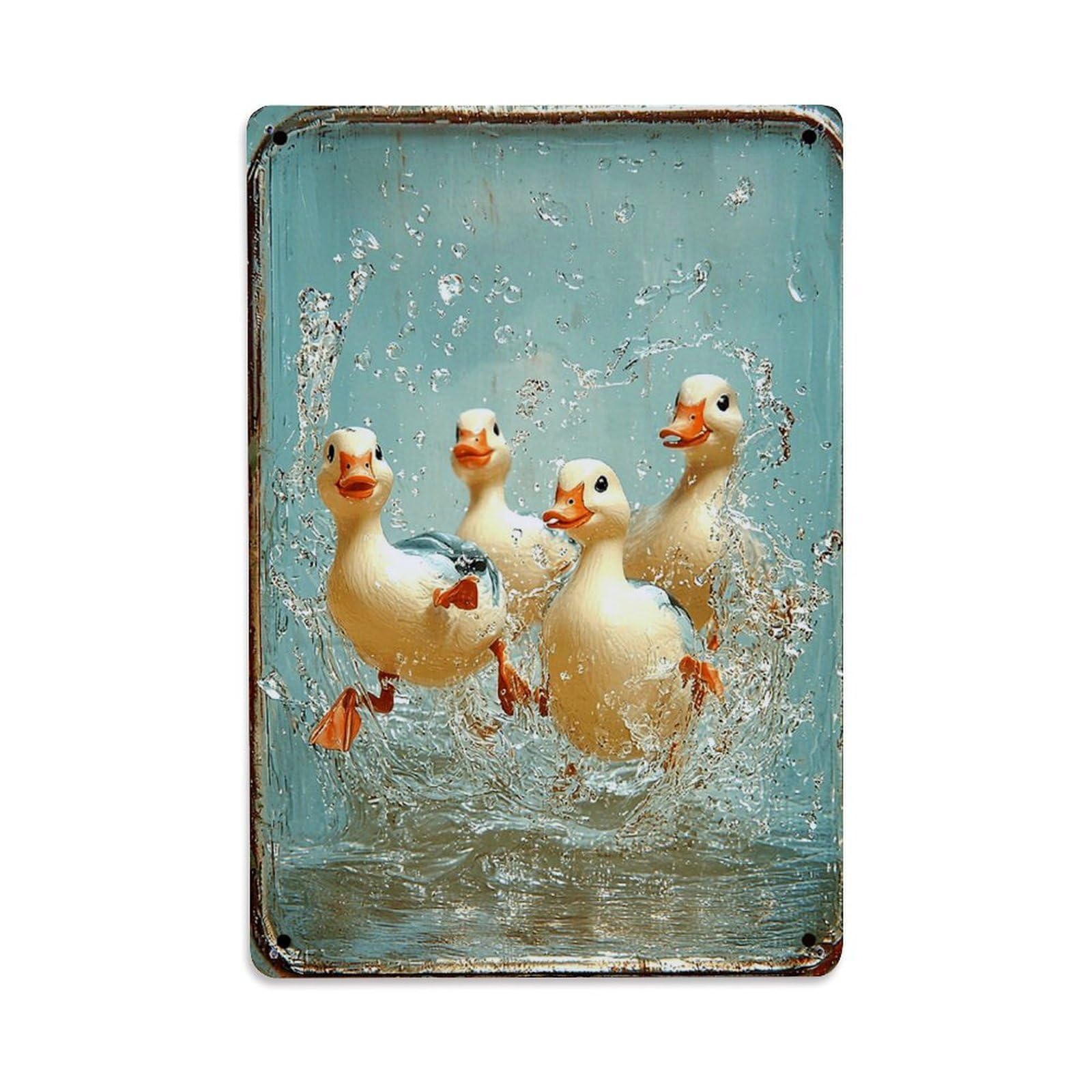 Jdfenggu Vintage Four White Ducks Splashing Water Retro Metal Tin Sign, Metal Poster For Bar, Home, Man Cave, Kitchen, Laundry Room Art Decor 8X12 Inch