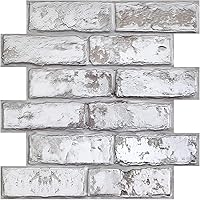 COMSTICKCDECOR 3D Peel & Stick Faux Brick Wall Panels, 10pcs 12x12 Retro White PVC Backsplash Tiles - Lightweight, Paintable DIY Decor