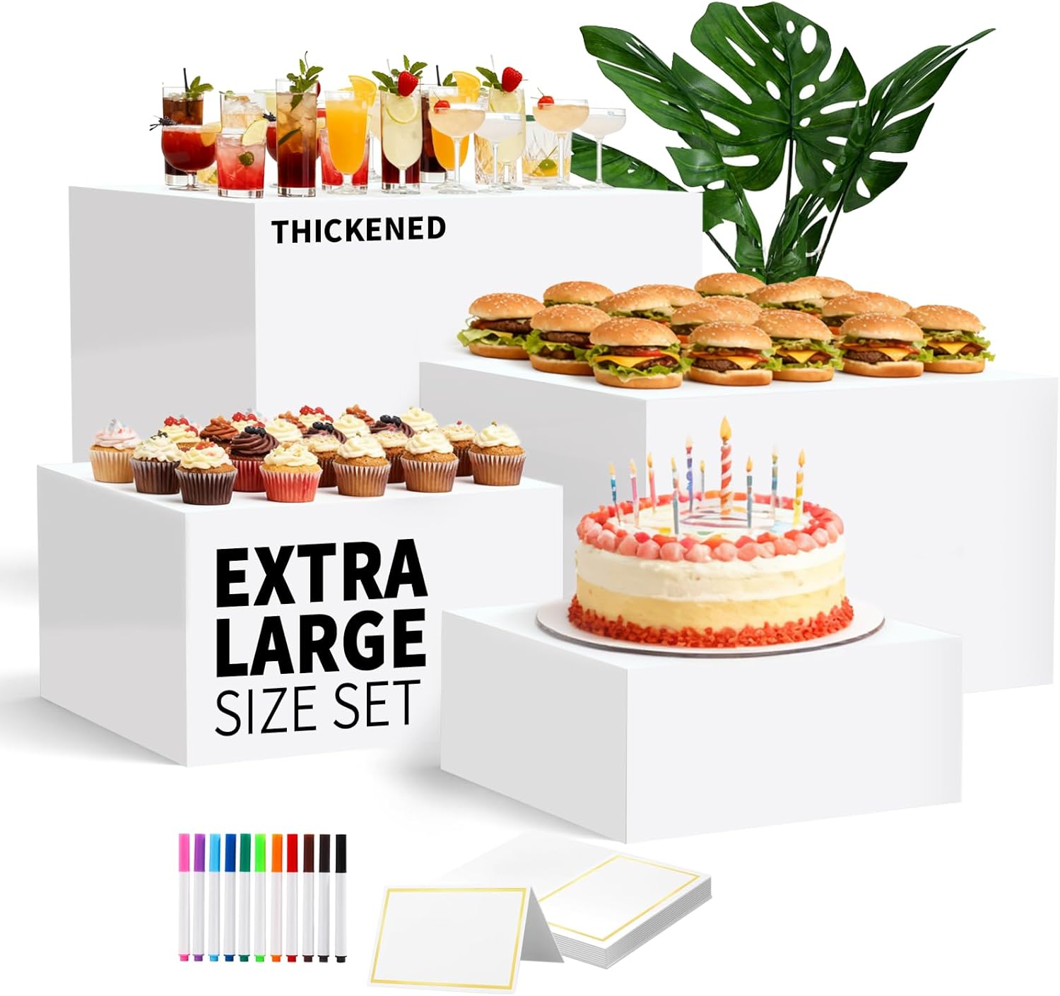 13.8" Extra Large White Risers, Large Size Acrylic Cube Display Nesting Risers, Food risers for buffet table, White Risers for Catering Dessert Collectibles Jewelry Figures Show