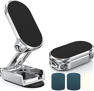 AXFEE Car Phone Holder, Folding Magnetic Phone Holder For Cars, Alloy Magnetic Phone Car Mount, 720° Rotatable Magnet Cell Phone Mount in Car Mobile Phone Cradle Magnet for All Smartphones (Black)