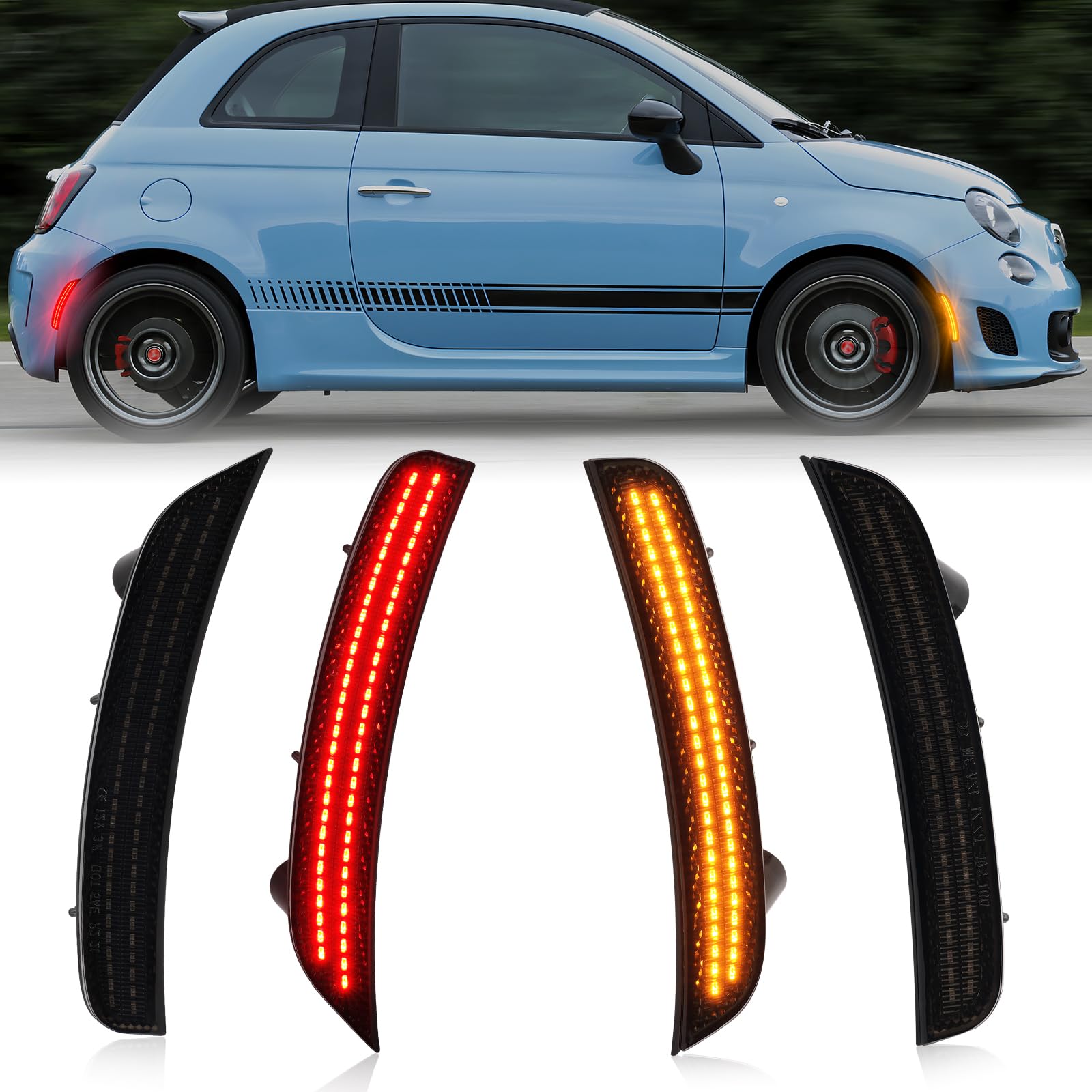 POPMOTORZ LED Clignotant Latéral pour Fiat 500 500e Pop/Sports 2011-2019, Feux Latéraux LED avec Canbus Sans Erreur 2835 SMD, 4 Pièces