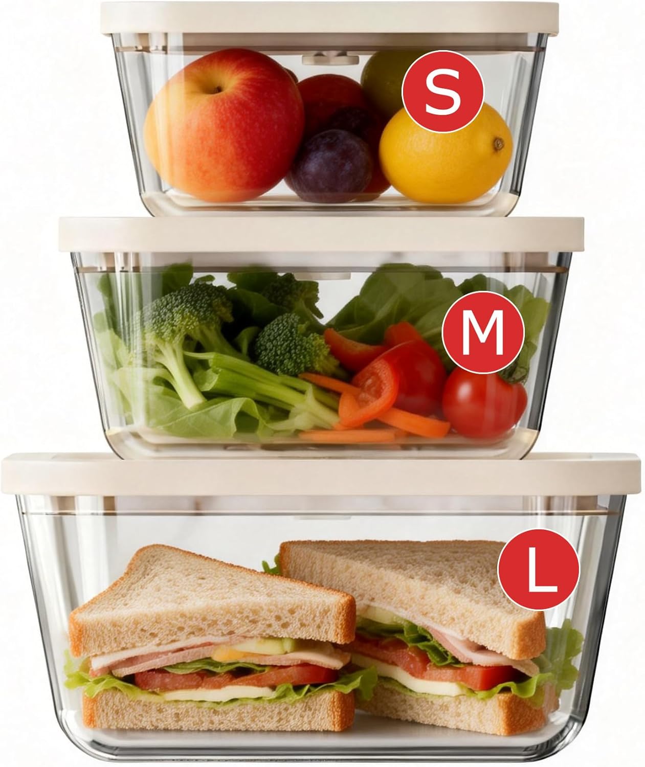 Glass Vacuum Seal Containers for Food Storamge, Vacuum Container with Time Recording Disk, 3 pcs set (S, M, L), BPA-FREE, Dishwasher, Freezer & Microwave Safe Works with Handheld Vacuum Sealer Machine