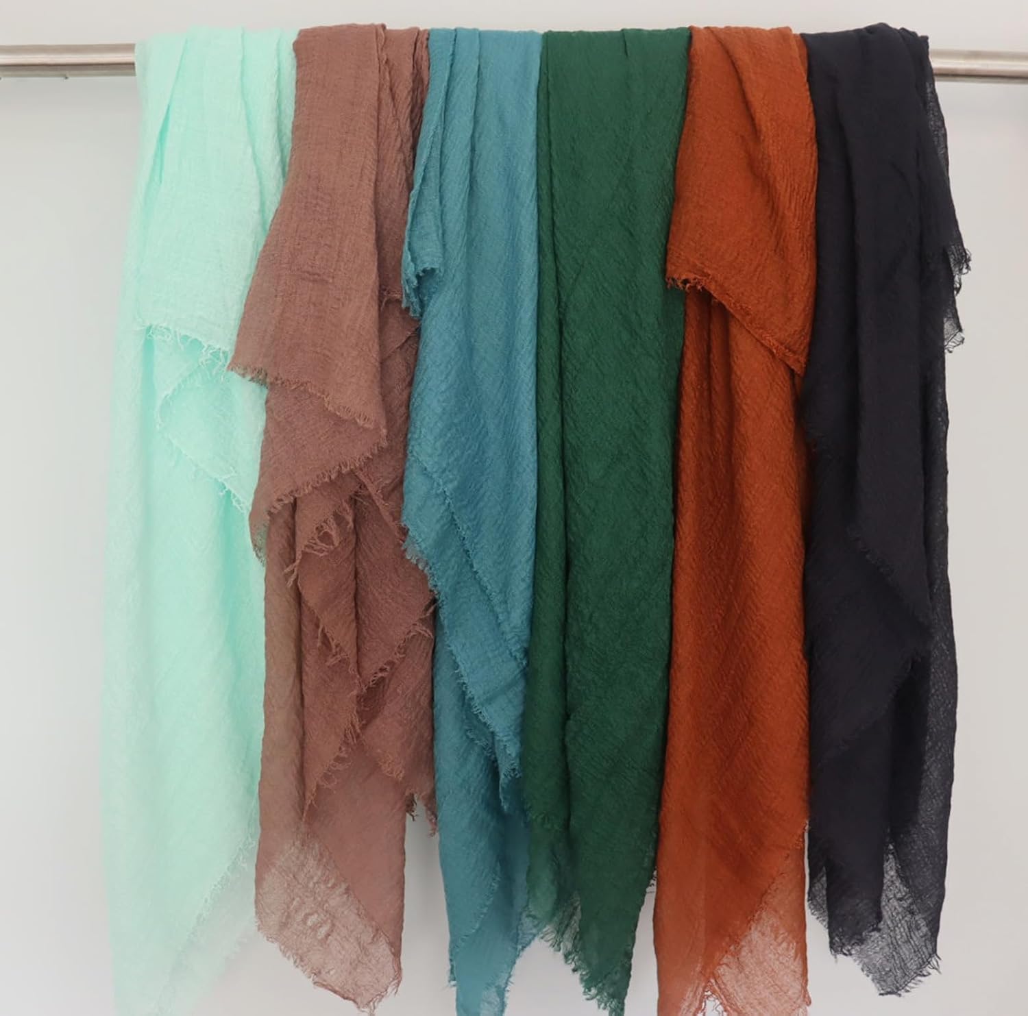 Febfim 6PCS Women Soft Cotton Linen Crinkle Scarves Shawl Fashion Muslin Ladies Priceable Hijab Head Scarf