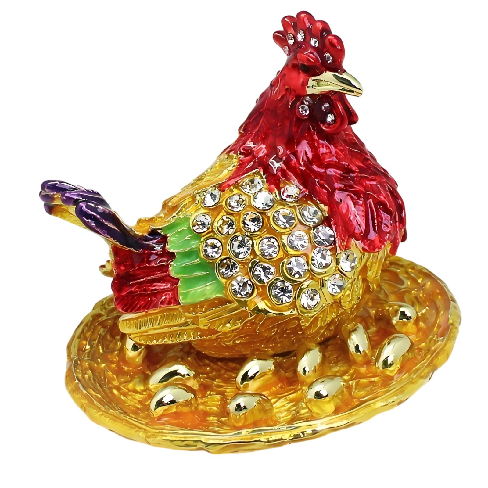Kaeltsyn Unique Enameled Finished Hen Themed Ornamental Box Storage Container for Rings and Earrings Trinket Holder Travel Friendly Small Jewelry Case