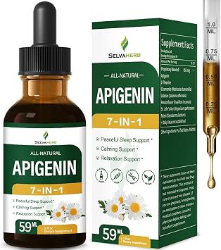 Apigenin Supplement for Sleep Support, 7-in-1 Formula Drops w/L-Theanine Chamomile & Valerian for Calming & Relaxation, Fast Absorption Liquid, Alcohol-Free. 2oz