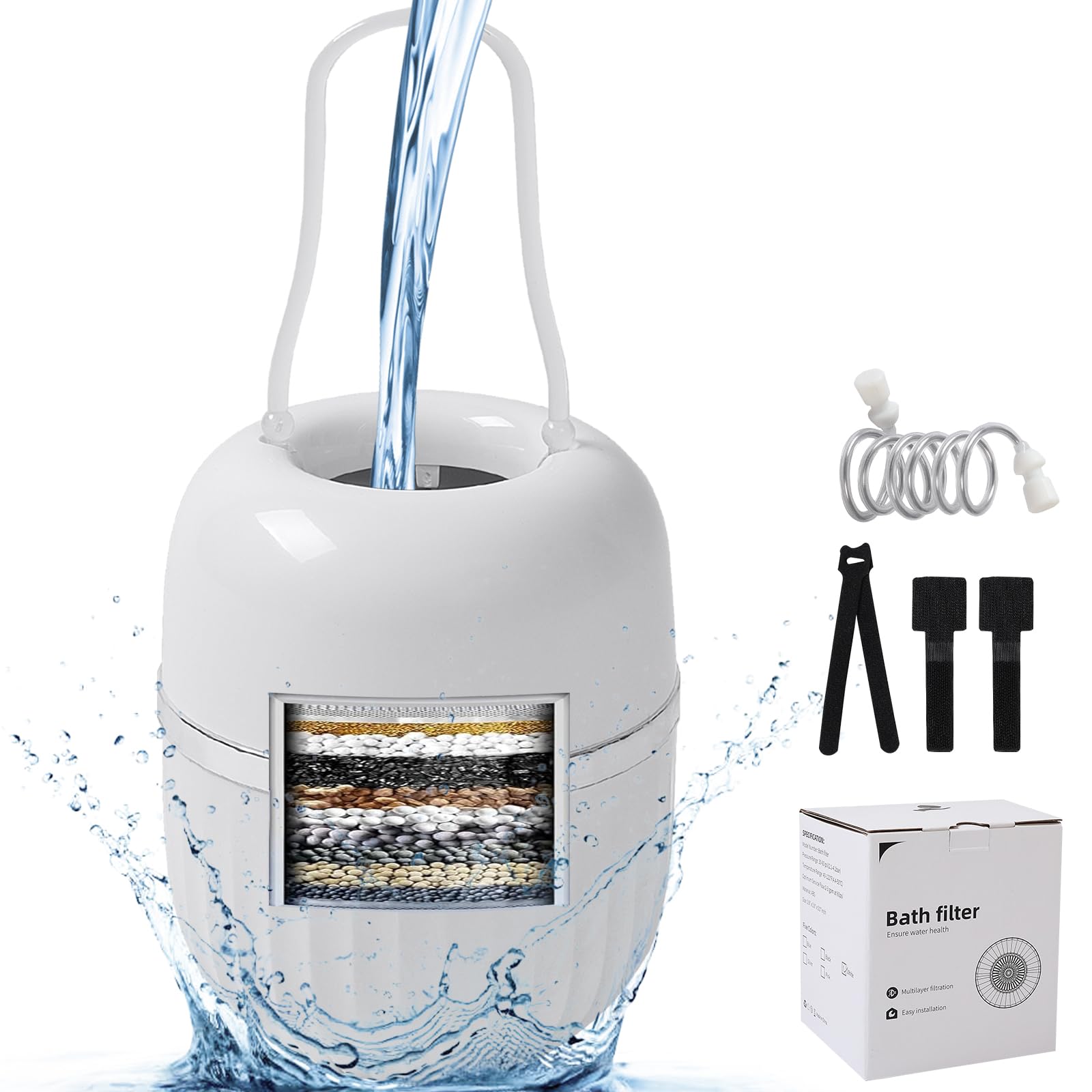 Bath Filter Ball 8 Stages Filtration Remove Water Pollutants, Fast Water Passing Bathtub Shower ...