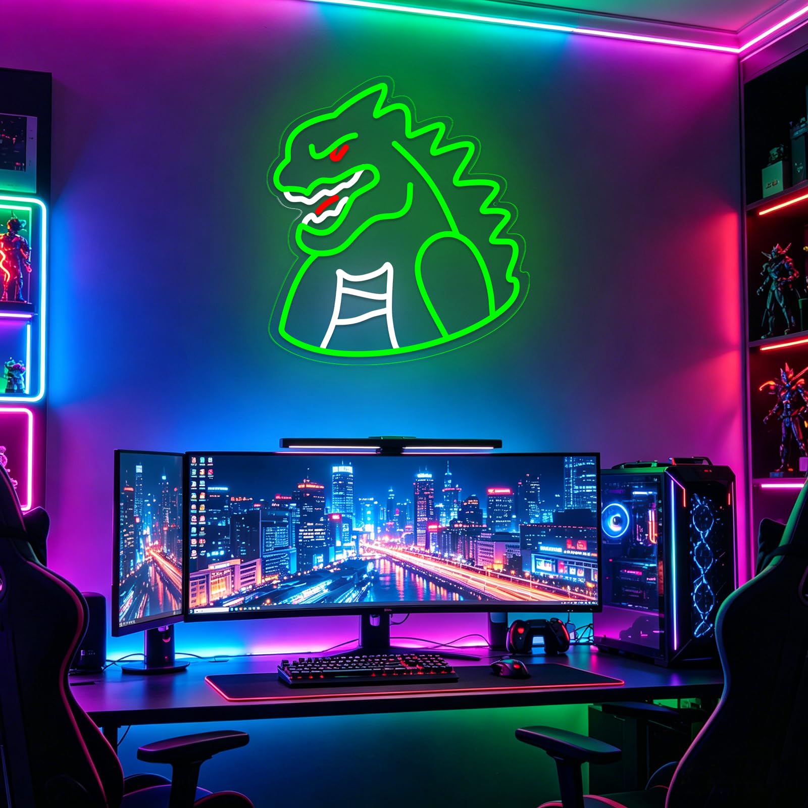 Neonowy znak świetlny Monster do dekoracji ścian, dinozaur LED do dekoracji pokoju i jaskini człowieka, ściemniane, zasilane, do sypialni chłopców, na imprezę, urodziny, prezent świąteczny