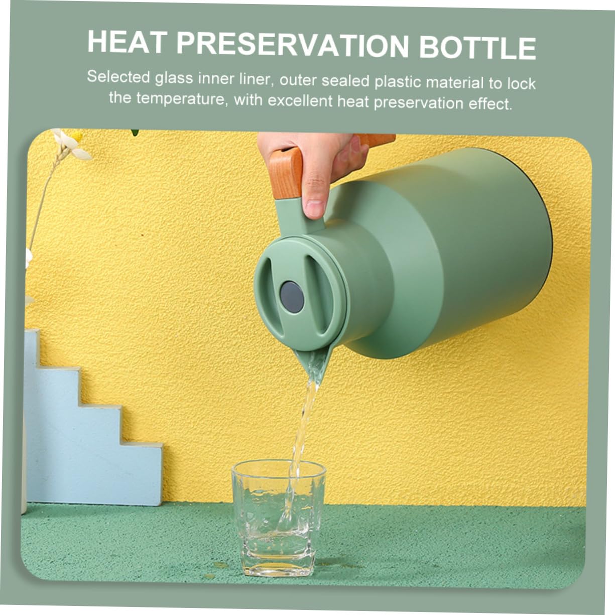 Isolier kanne mit Glas innenkolben und Holzgriff Wärmeisoliert Hitzebeständig für Heißwasser und Kaffee Praktisches Design für Haushalt und Büro Wärmehaltend Bpa frei Stilvoll