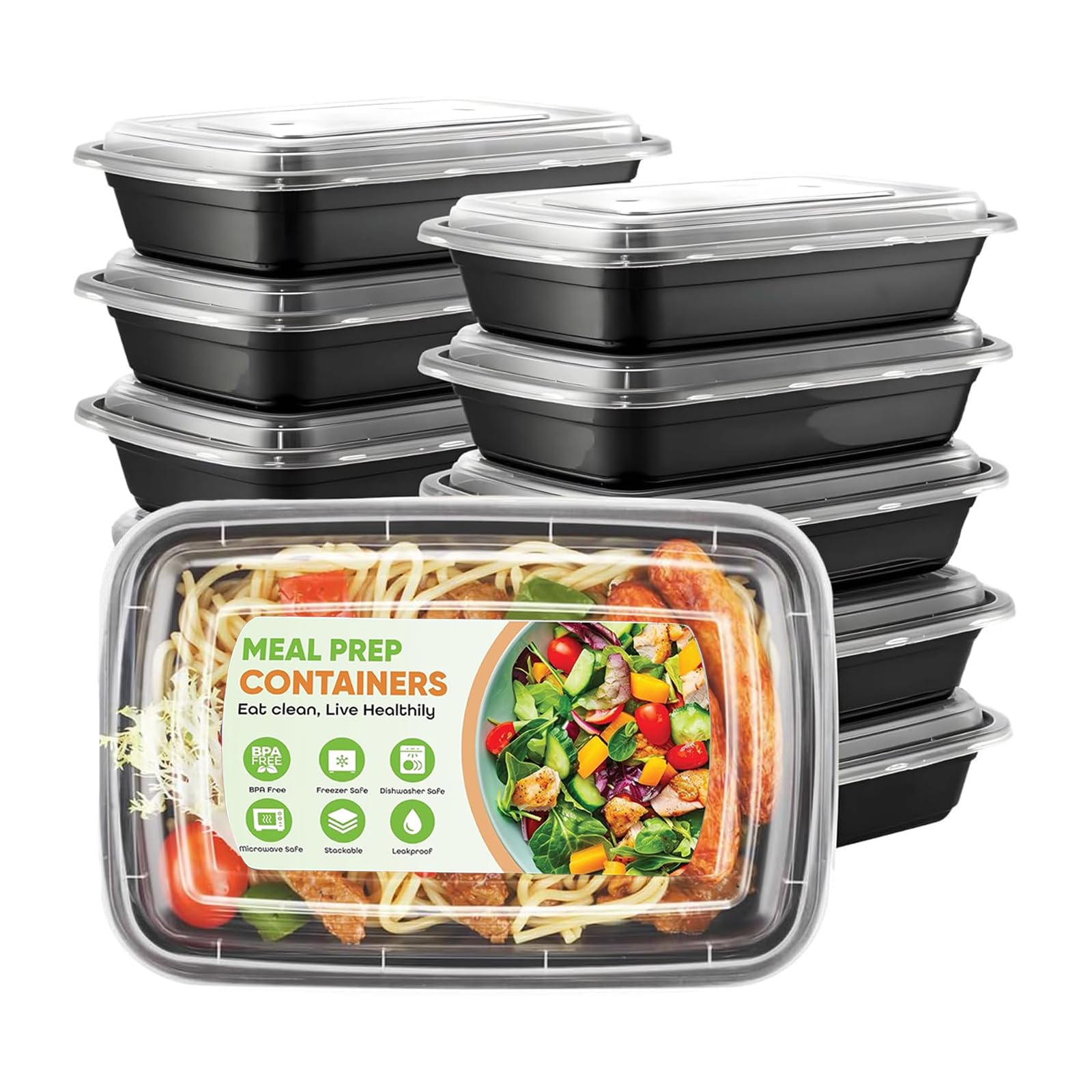 HUIBOHOU 10 Pack Meal Prep Containers,BPA Free Food Prep Containers with Lids for Freezer Storage,Microwavable, Freezable & Dishwashers Safe - Stackable Storage Lunch Boxes