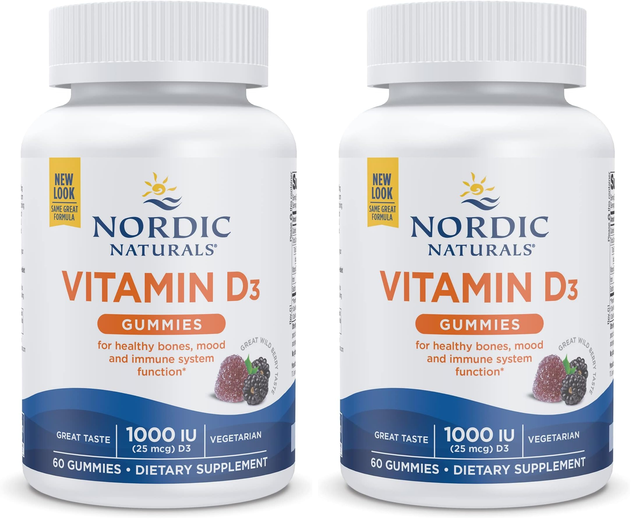 Nordic Naturals Vitamin D3 Gummies, Wild Berry - 60 Gummies - 1000 IU Vitamin D3 - Great Taste - Healthy Bones, Mood & Immune System Function - Non-GMO - 60 Servings (Pack of 2) Wild Berry 60 Count (Pack of 2)
