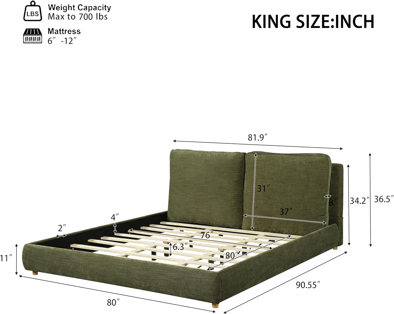 Christopher Knight Home Hazil Linen Upholstered King Size Bed Frame with Headboard, Modern King Bed Frame and Headboard, Wooden Slat Support, No Box Spring Needed, Easy Assembly, Olive Green