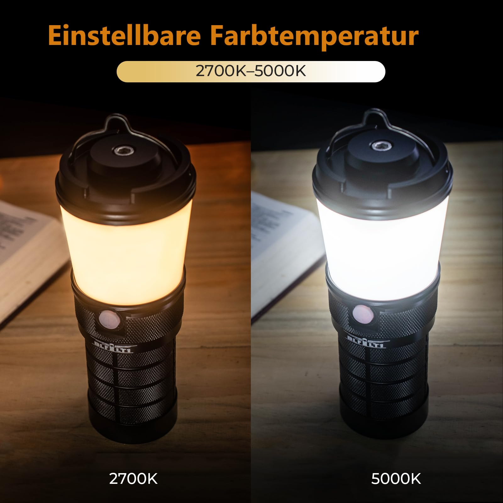 Sofirn LT1 Campinglampe, Stufenlos Einstellbare 2700K–5000K, 90 CRI, Laterne Outdoor mit Andúril UI, 12000 mAh, IPX7, USB-C, Campinglampe Aufladbar Geeignet für Camping, Reisen und Notfälle