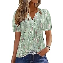 Womens Shirts Dressy Casual Short Sleeve 2026 Summer Tops Spring V Neck Button Down Pleated Ladies Tunic Blouses