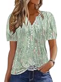Womens Shirts Dressy Casual Short Sleeve 2025 Summer Tops Spring V Neck Button Down Pleated Ladies Tunic Blouses