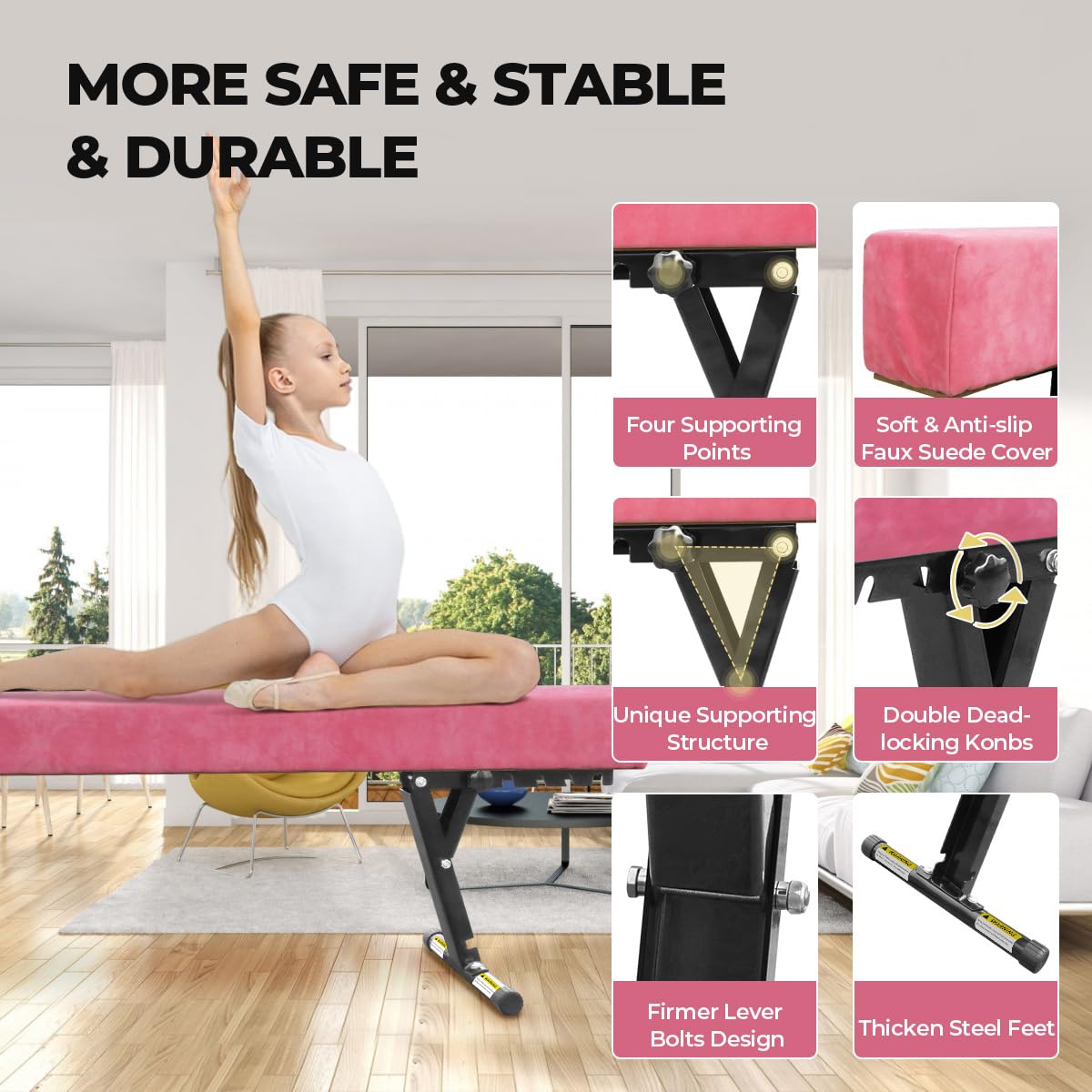 Barra de Equilibrio para niños, Plegable, 244 cm, 5 Alturas Ajustables, bajo, Barra de Equilibrio para casa, Entrenamiento en Interiores y Exteriores, con Pierna