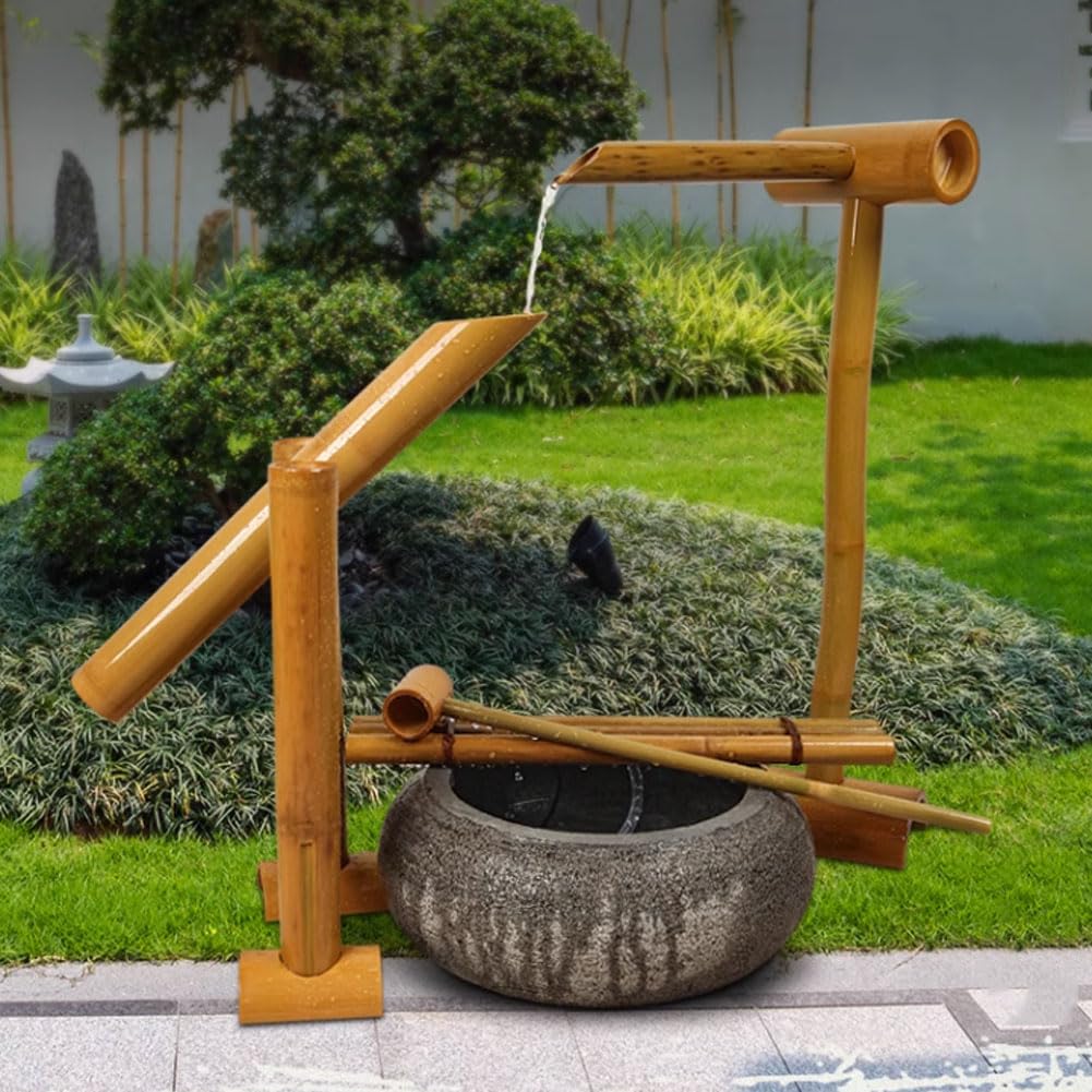 asdchZen 27.5" Bamboo Water Fountain Kit, Swingable Design, Bamboo Raft & Water Ladle, For Diy Indoor/Outdoor Oasis, Zen Garden Decor