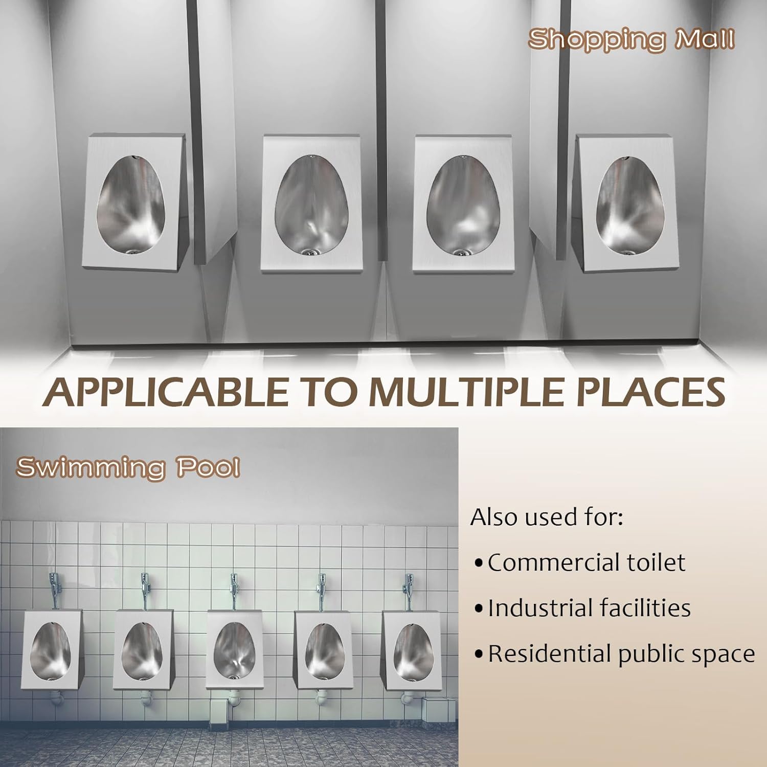 Stainless Steel Urinal, Stainless Urinals with Anti-Splash Design, Men's Stainless Steel Urinal is Easy to Install and Commonly Used in Shopping Malls, Schools, Construction Sites, Public Toilets