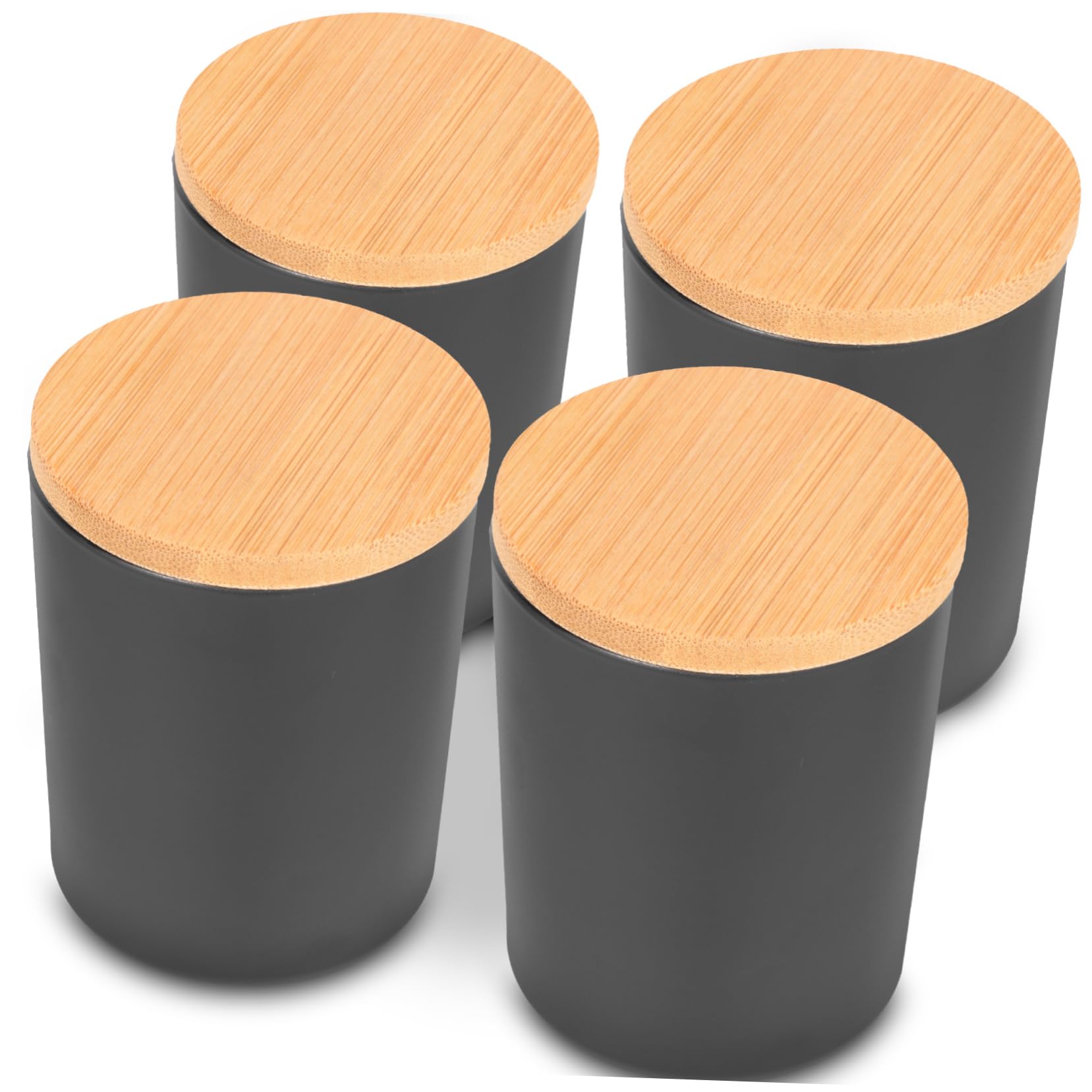 Barattoli per Candele Profumate in Vetro, Set da 4, Neri | Coperchio Sigillato, per Oggetti Piccoli, Design Delicato e Romantico, Adatti All'arredo Domestico
