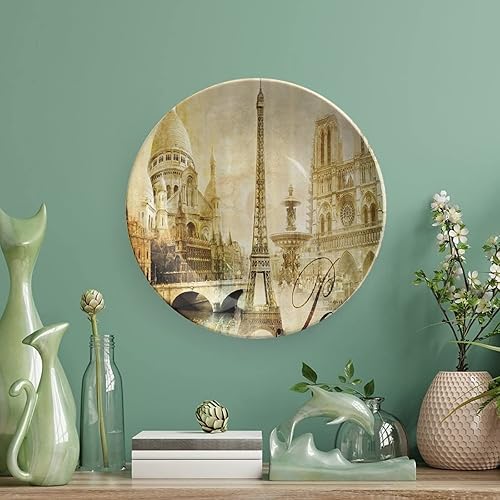 Vista 5 de Platos de cerámica, Platos de cerámica decorativos de decoración de París, paisaje antiguo, torre Eiffel Francia, monumentos de 10 pulgadas, platos