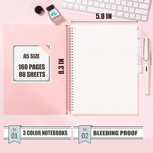 Miniatura 3 de Paquete de 4 cuadernos de puntos, cuadernos en espiral de 5.9 x 8.3 pulgadas para el trabajo, la escuela y el diario con papel punteado de 110 GSM,