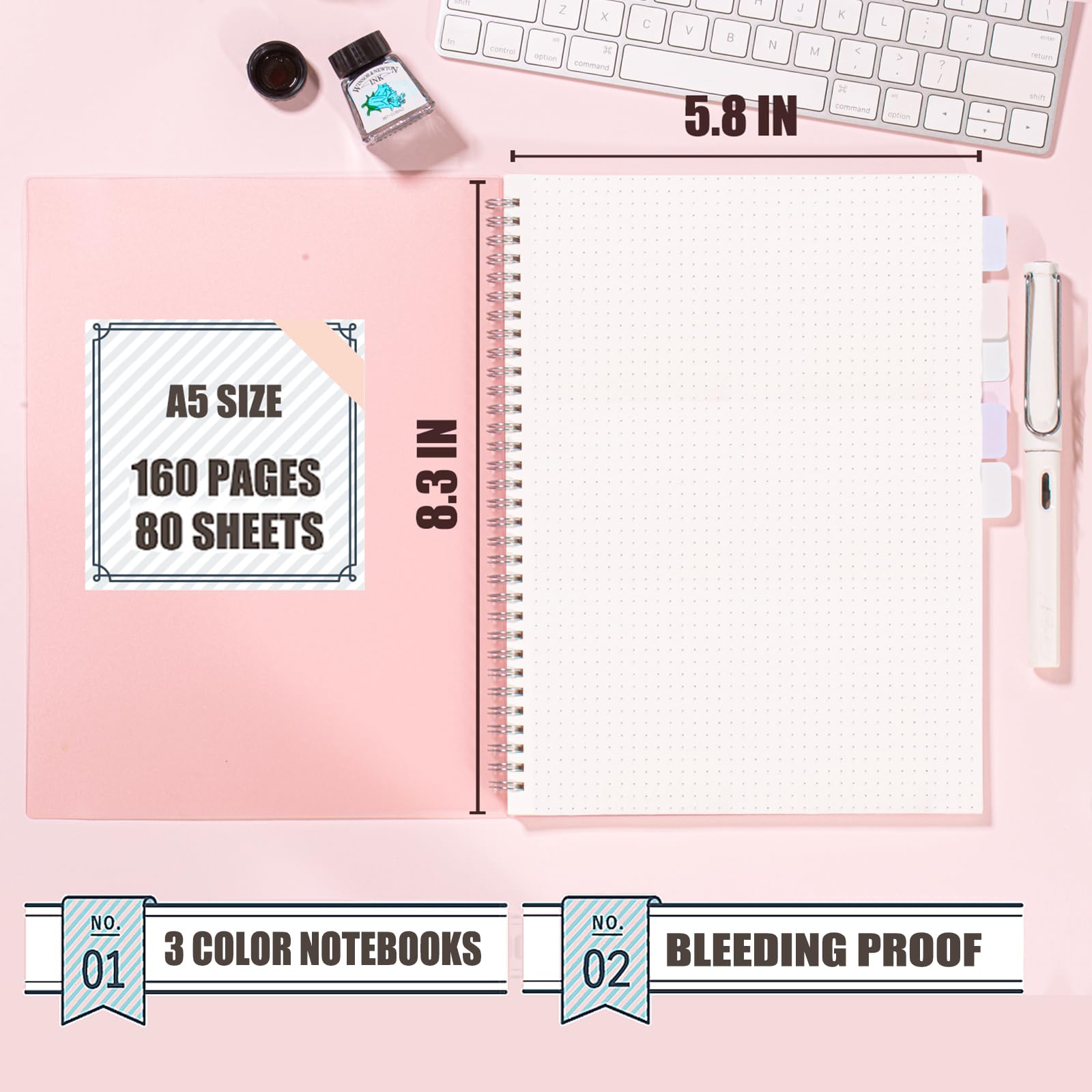 OWSC 4 Pack Dot Notizbuch, 5,9 x 8,3 Zoll Spiralnotizbücher für Arbeit, Schule und Journal mit 110 GSM Journal Dotted Paper, kleines Notizbuch mit 80 Blatt/160 Seiten, Hardcover Dot Journal Notizbuch | College-Notizbücher, liniert für Notizen, Schule und