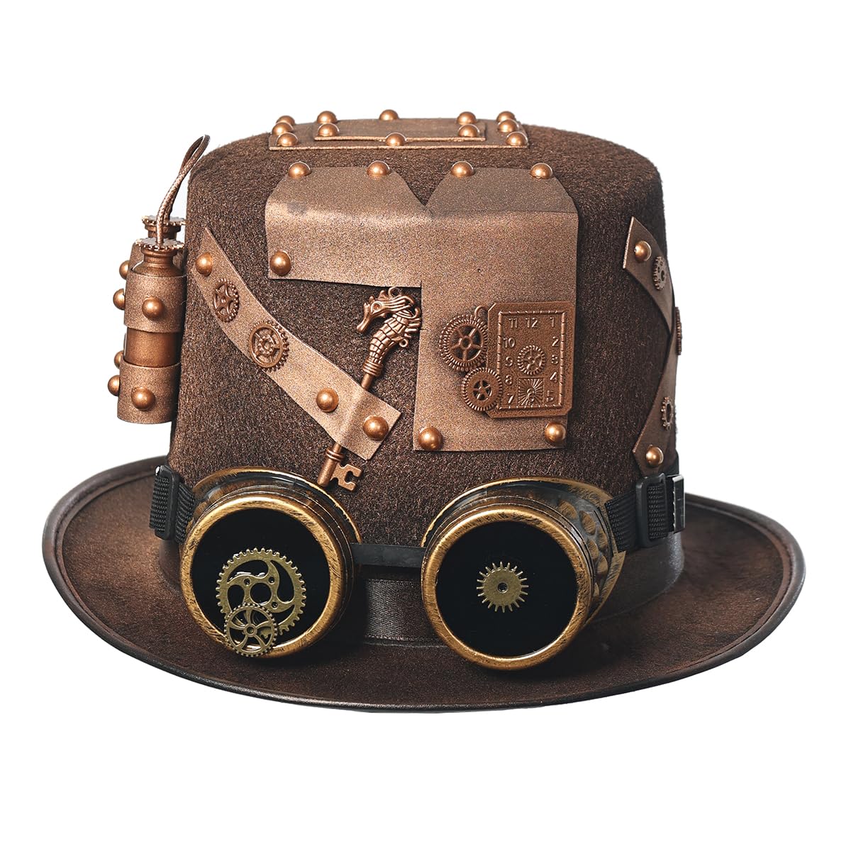 BLESSUME Steampunk Top Hat with Goggles for Carnival, Halloween, Theme Party (M,Bronze 3)