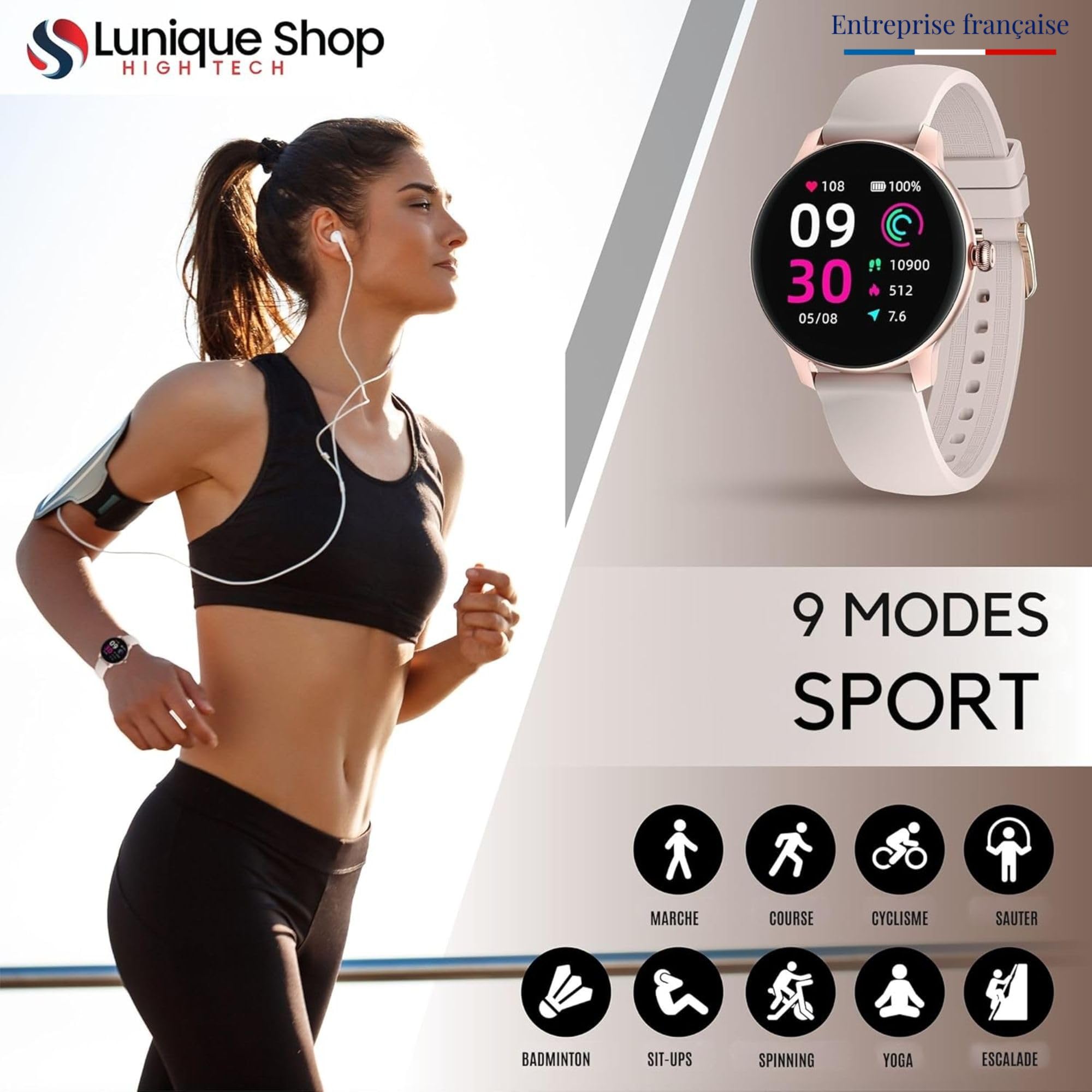 Montre Connectée Femme Ronde LSFIT | Montre Petite Taille | Moniteur Sommeil spO2 podometre | Fréquence Cardiaque | Montre Intelligente Adolescente Fille | Compatible Android iOS