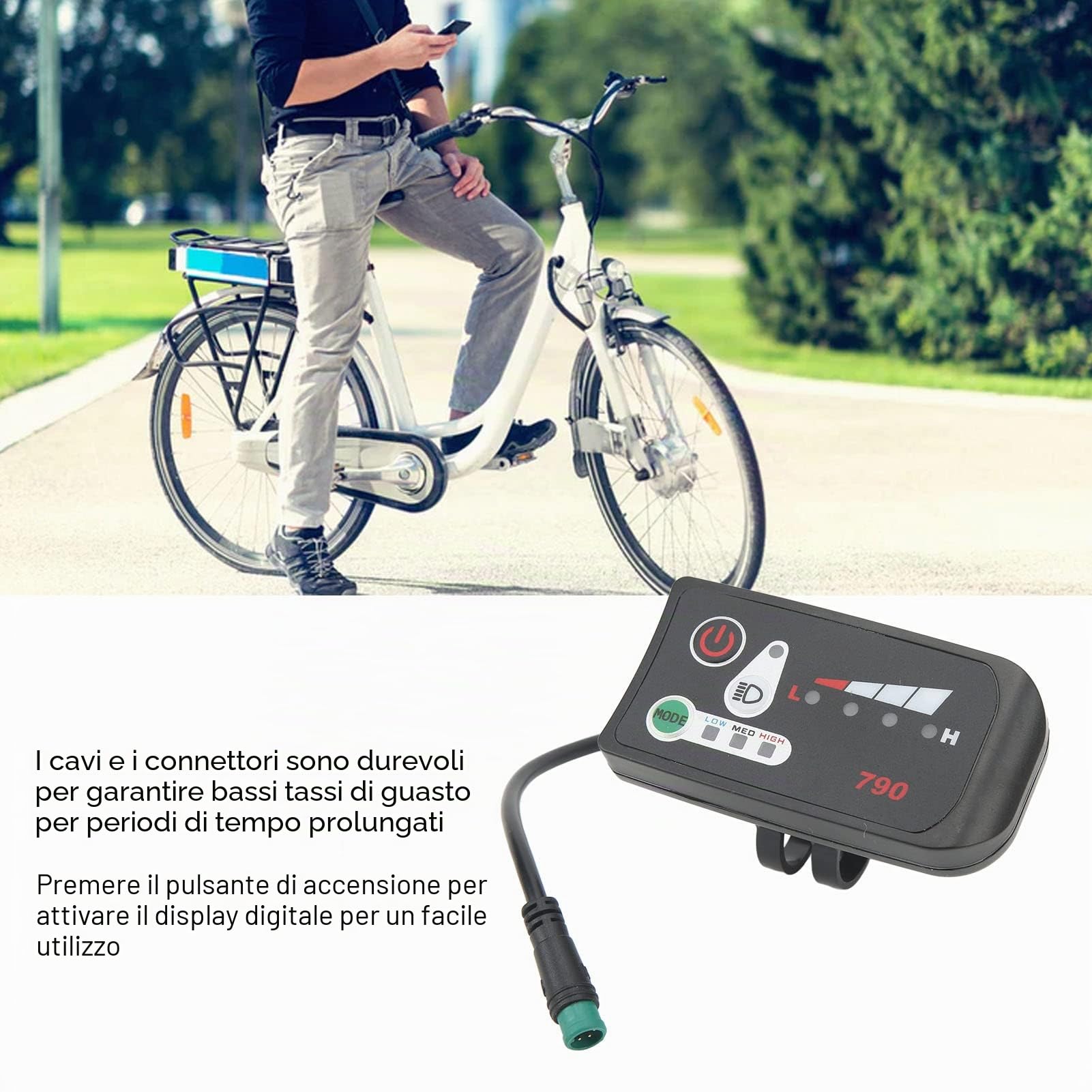 Bicicletta elettrica LED Power Display Panel Elettrico Bici Modifica Display Meter con Impermeabile 5P Spina per 22.2mm Manubrio