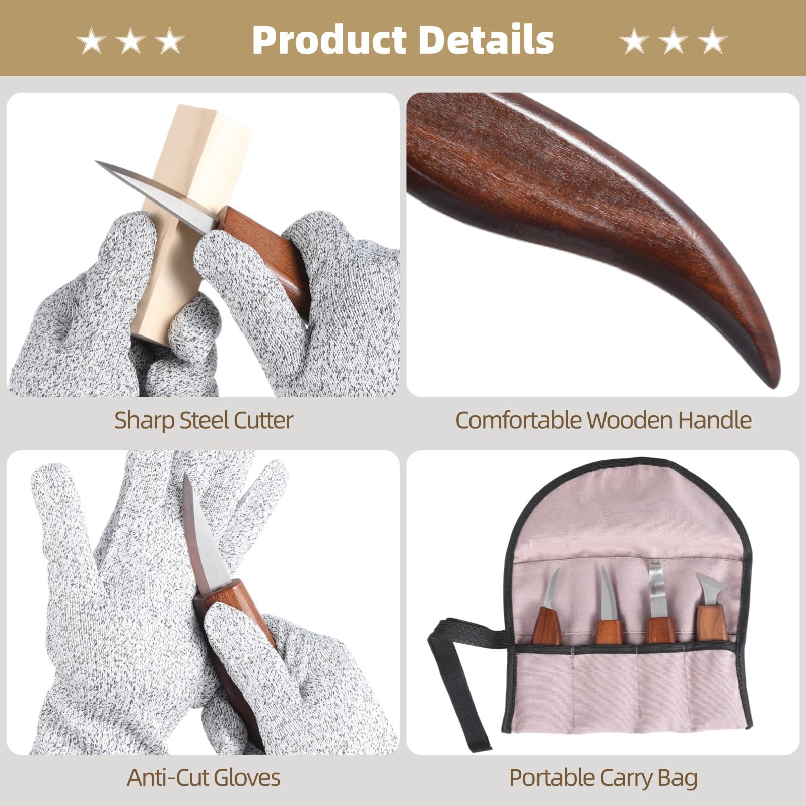 Kit de tallado de madera de 30 piezas, herramientas profesionales de corte, juego de manualidades de madera para principiantes y expertos con accesorios que incluyen cera de pulido y guantes