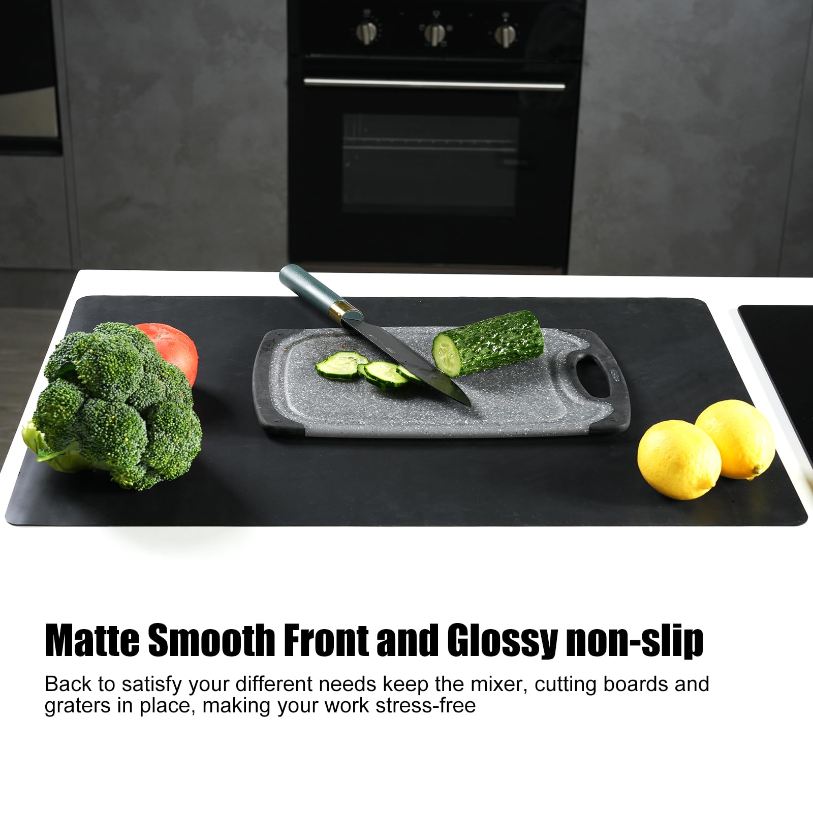 2 mm Spessore senza pieghe Tappetino Silicone 60 x 40 cm, antiscivolo, resistente al calore, grado alimentare, lavabile in lavatrice, protettivo (Nero)